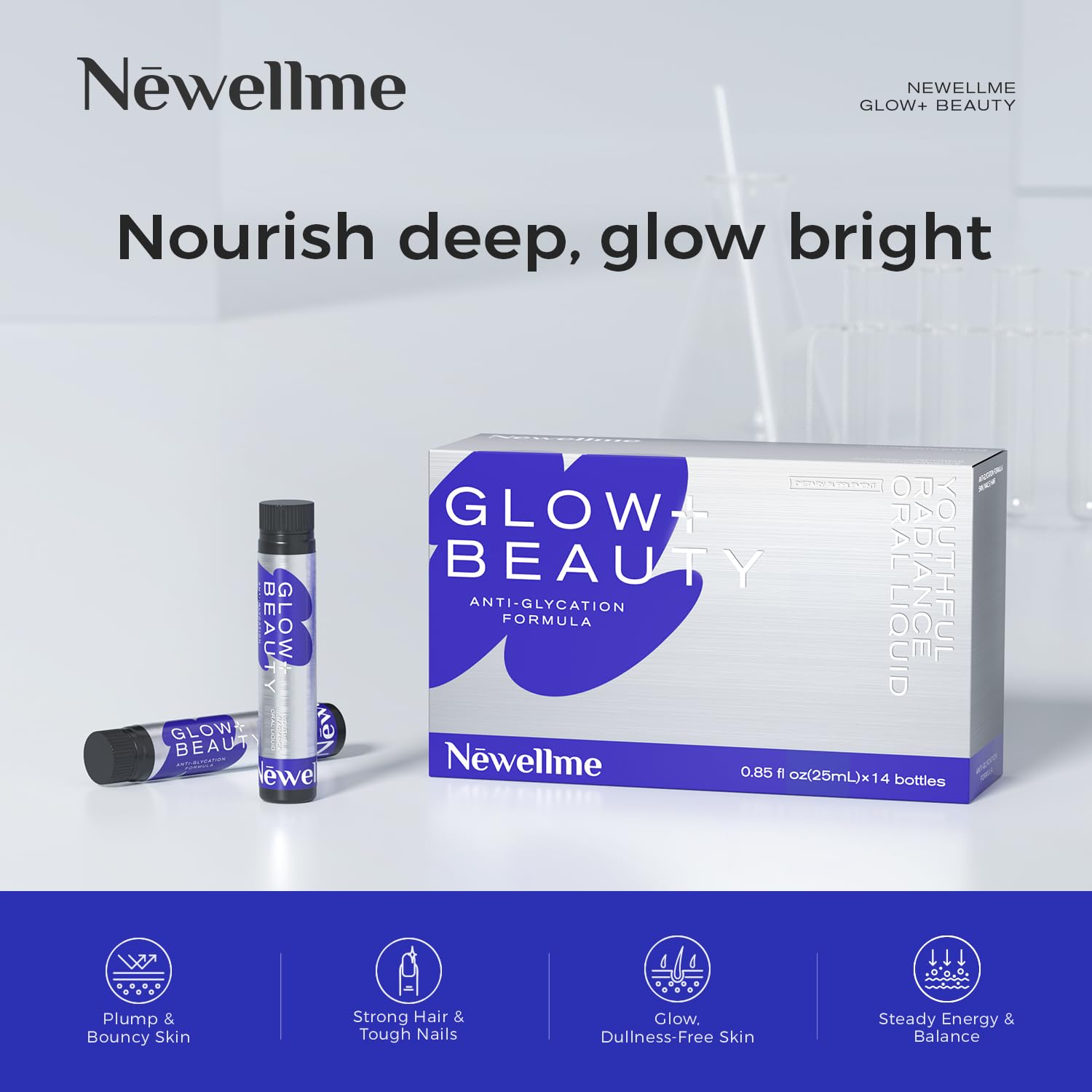 NEWELLME Glow+Beauty peau hydratée et elasticité améliorée grâce à l'acide hyaluronique
