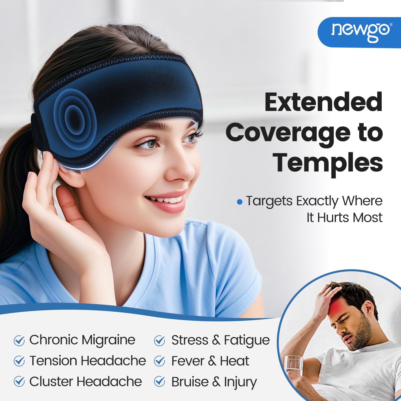NEWGO bandeau tête avec attache velcro réglable pour un ajustement sûr