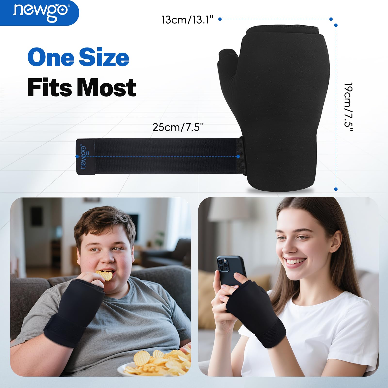 Enfilage universel droit ou gauche des gants NEWGO pour une utilisation polyvalente.