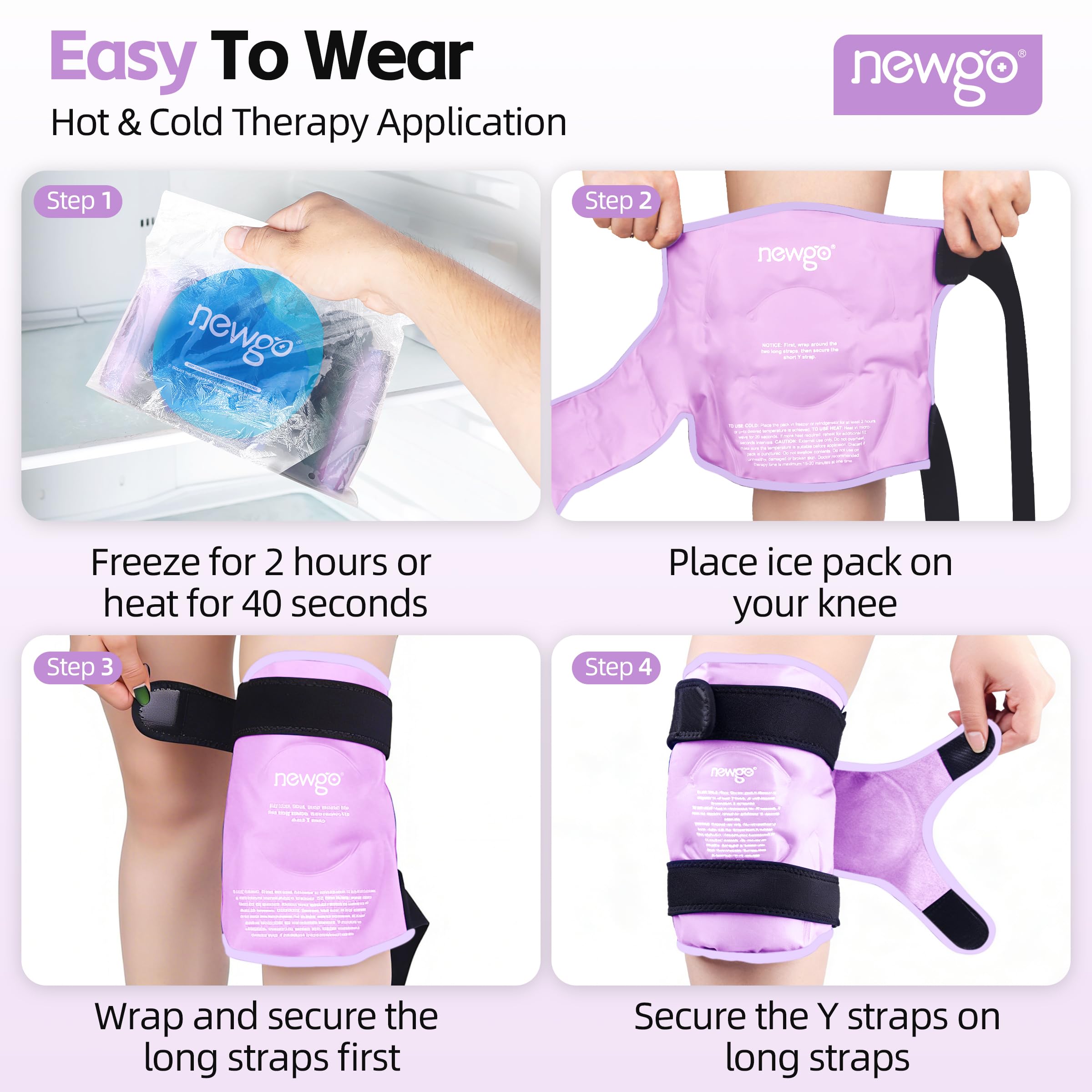 NEWGO gel genou violet, design esthétique et utilisation quotidienne.