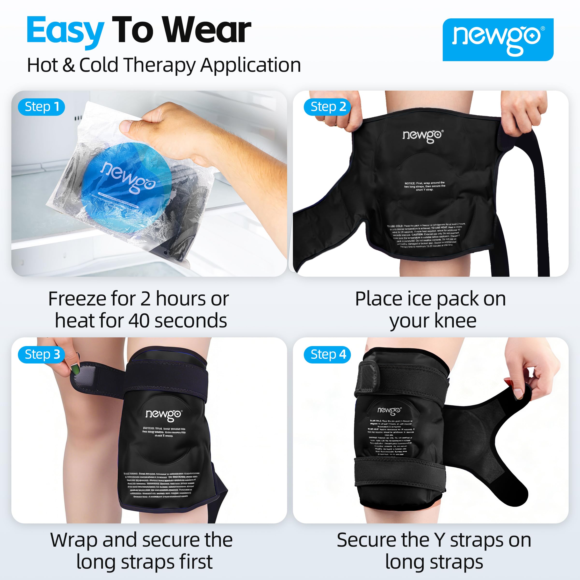 NEWGO glace genou – adaptable à différentes tailles et formes de genou.