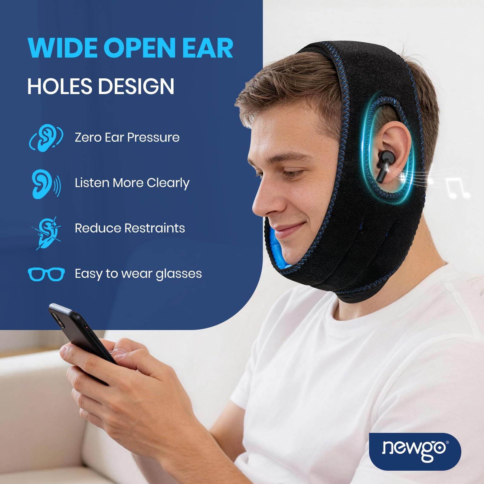 NEWGO Ouvertures Oreilles: design sans pression pour un port prolongé et stable.