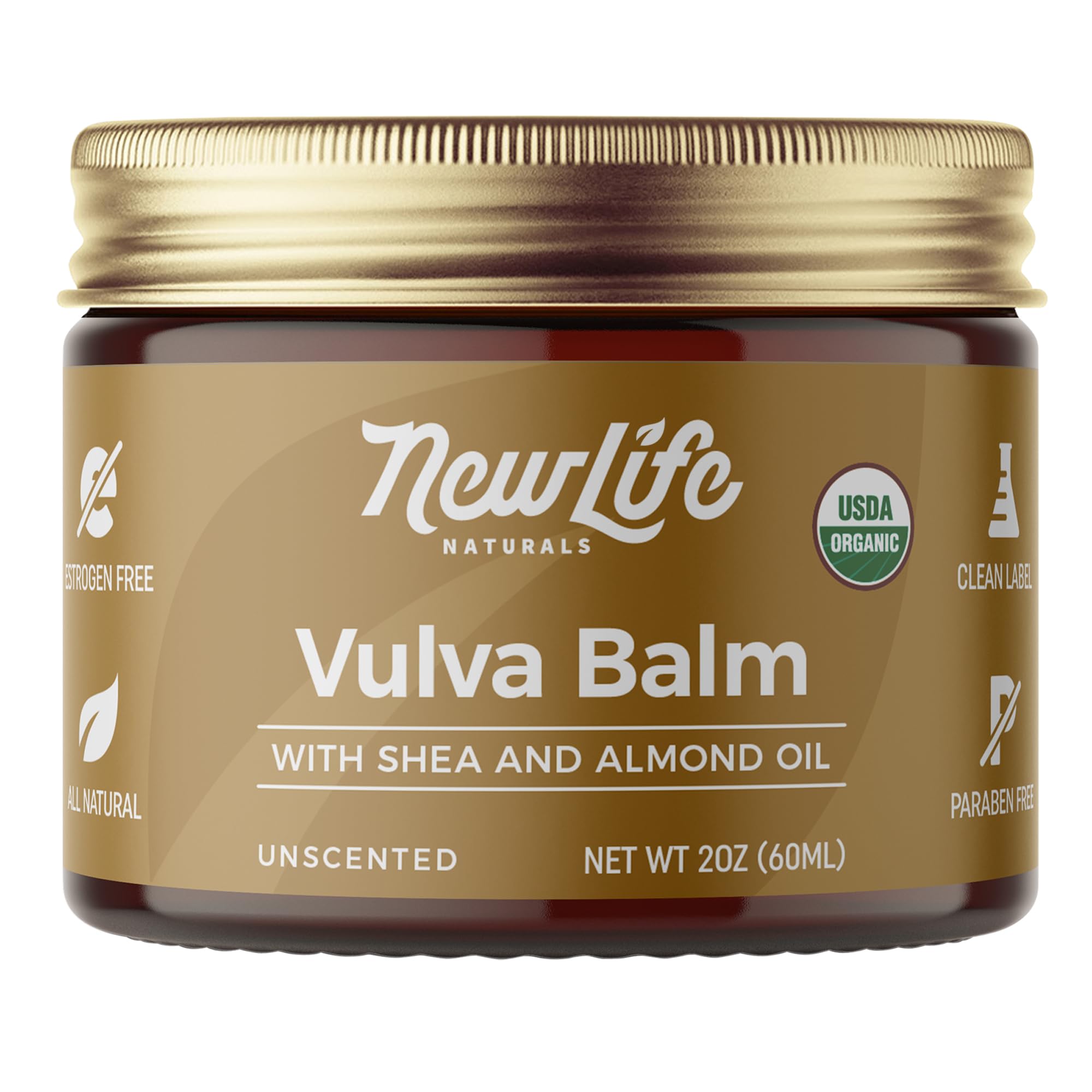 NewLife Naturals Baume Vulve Bio – Bouteille 2 oz pour hydratation intime douce.