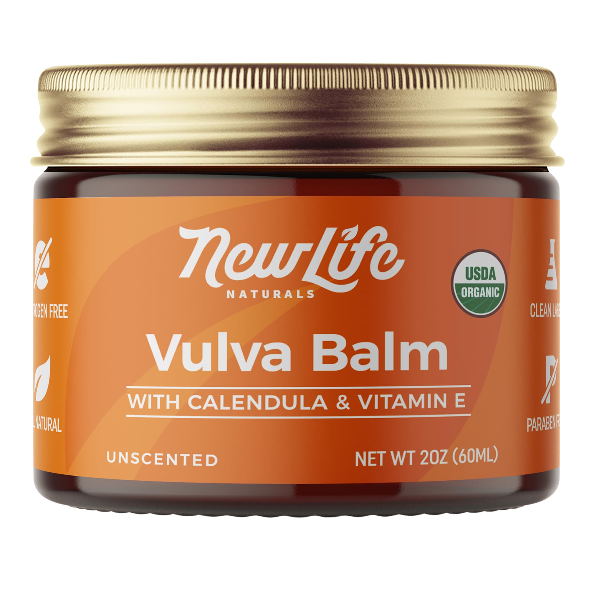 Crème vulve NewLife Naturals organique au calendula pour hydratation douce.
