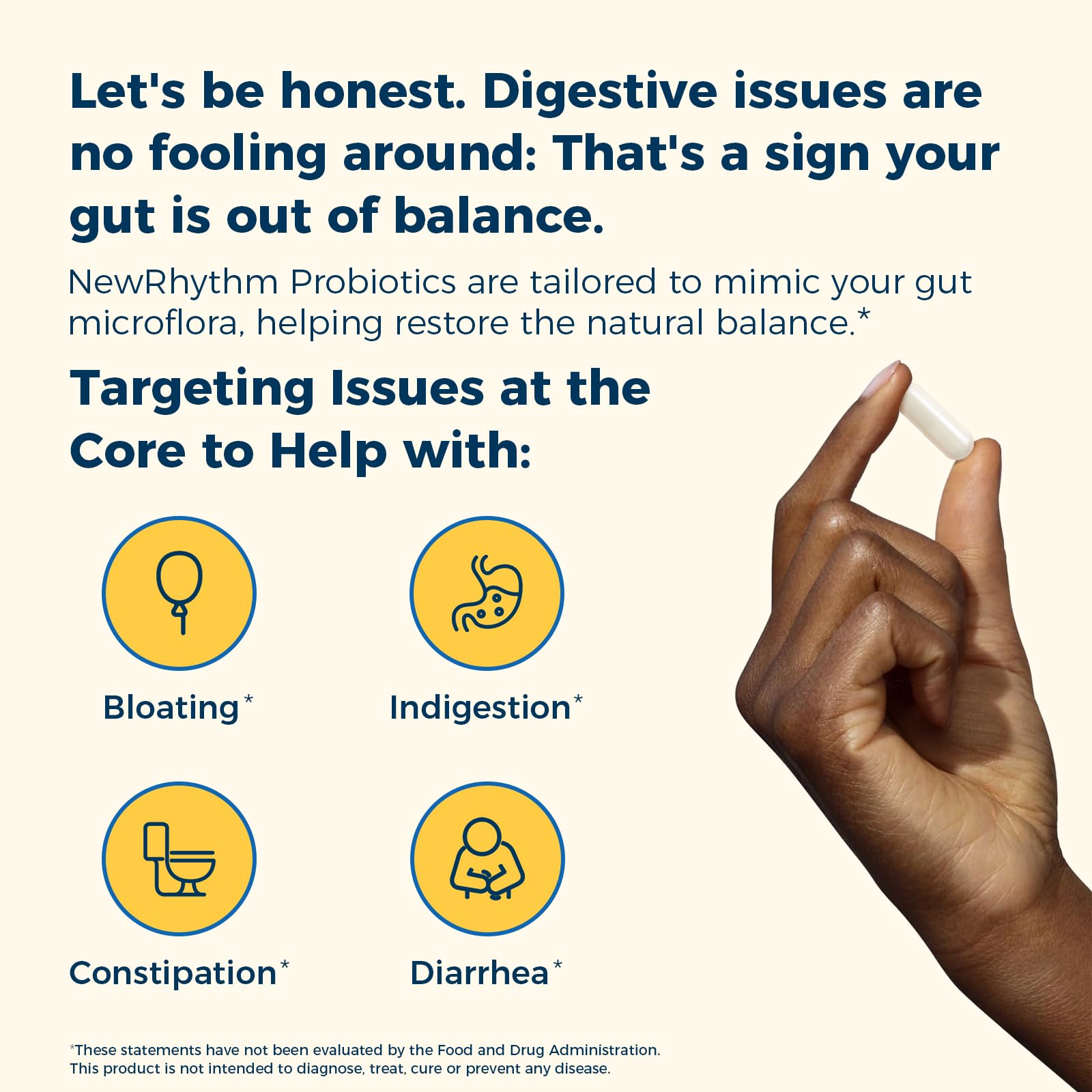 NewRhythm Probiotics - étiquette claire affichant les détails du produit