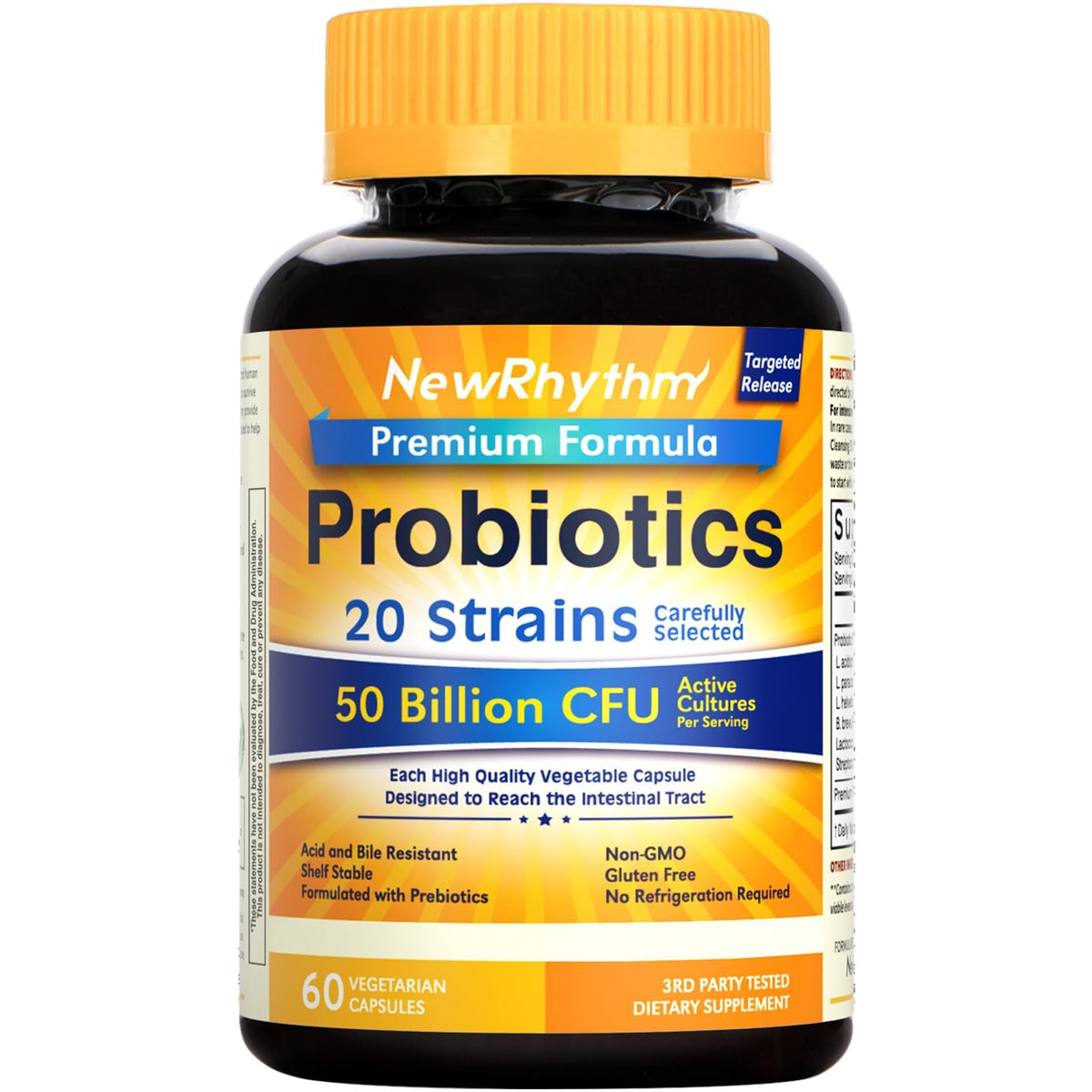 NewRhythm Probiotiques en flacon, 50 milliards, routine digestive équilibrée.