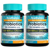 NewRhythm Probiotiques – bouteille affichant 120 milliards UFC pour un soutien digestif potentiel.