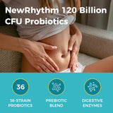 NewRhythm Probiotiques: enzymes digestives visibles sur l'étiquette.