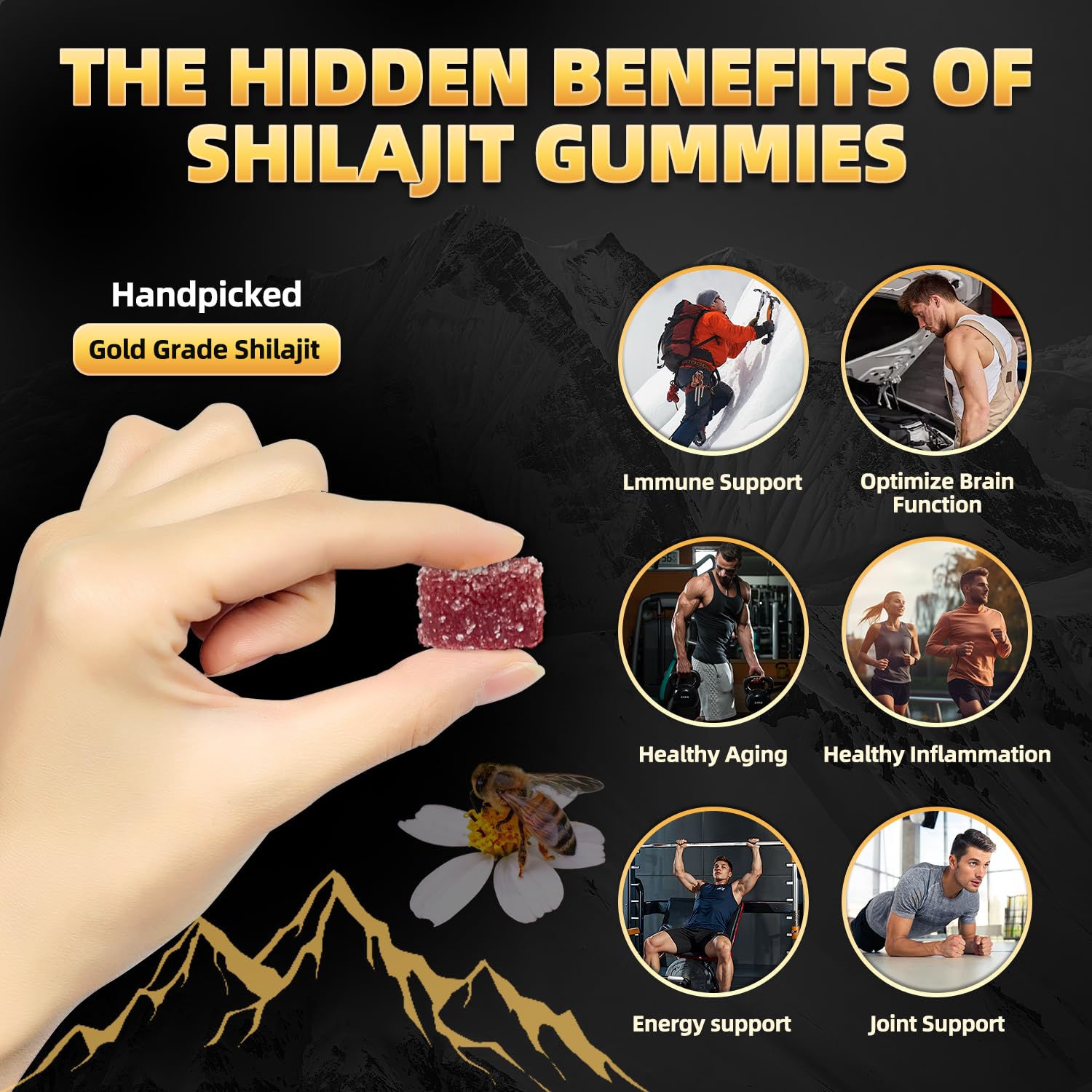 Gommes Shilajit Newrish avec Ashwagandha et Gokshura, goût raffiné et équilibré.