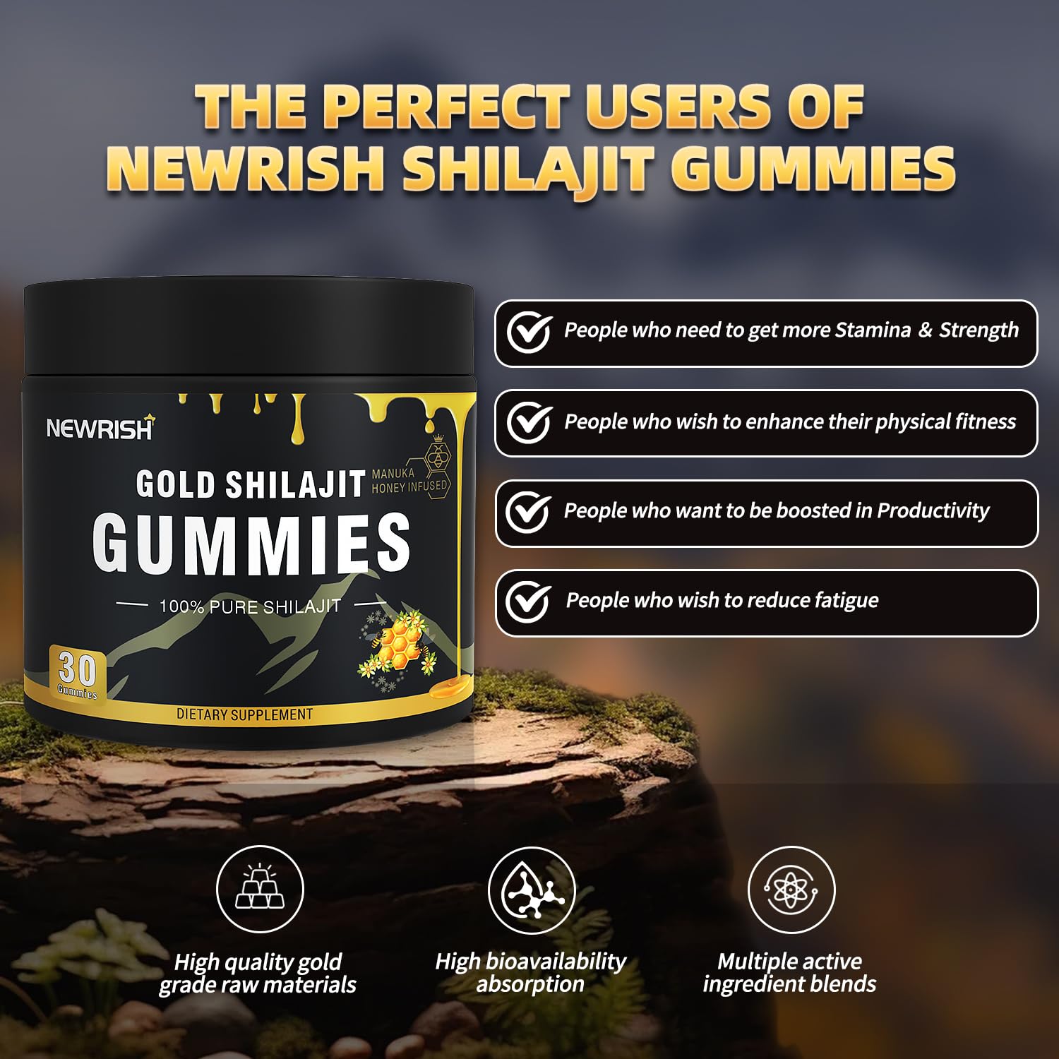 Gomme Shilajit Himalayen résine dorée, arôme naturel.