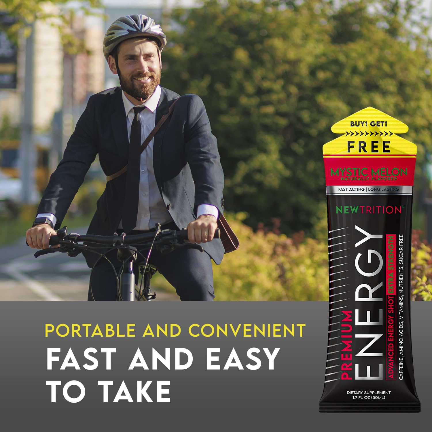 NewTrition Shot d'Énergie Pomme, boost rapide sans sucre pour sessions longues.
