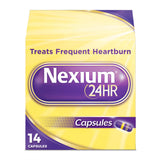 Nexium 24HR, boîte-gelules, soulagement durable pour les repas et la vie active.