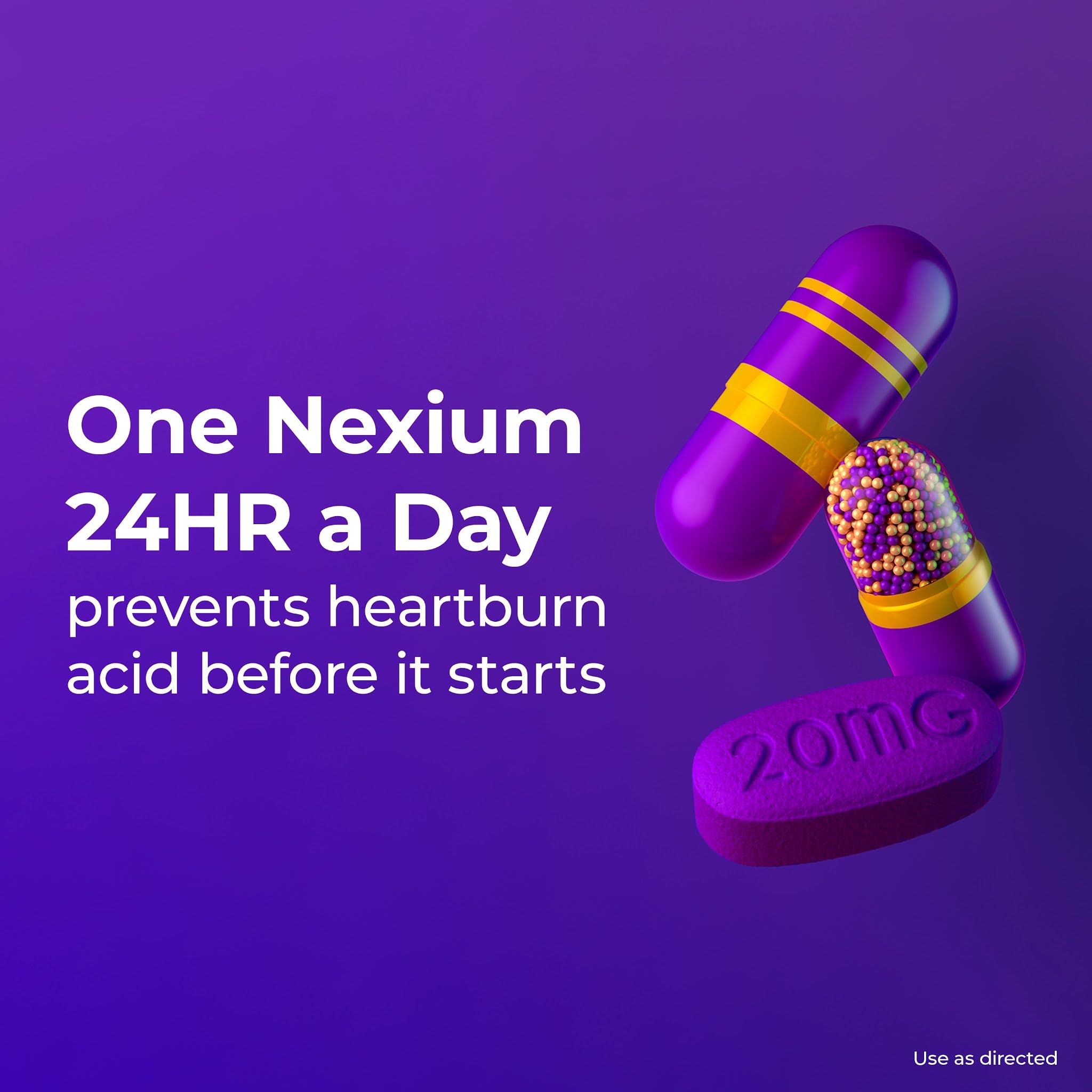 Nexium 24HR, gelules-dosage, prise facile pour une journée sans reflux.