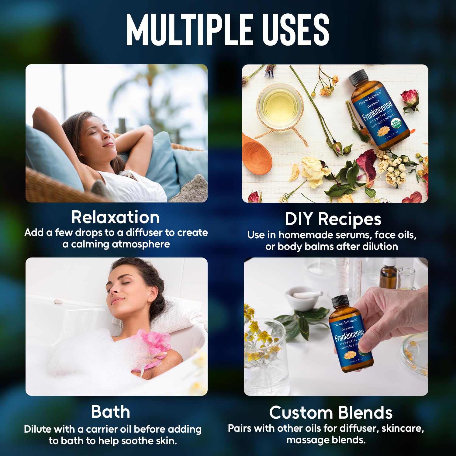 Nexon Botanics diffuseur: huile d'encens idéale pour aromathérapie et détente.