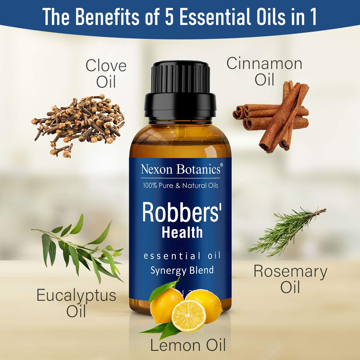 Nexon Botanics Robbers' Health — huiles essentielles naturelles pour inhalation revitalisante.