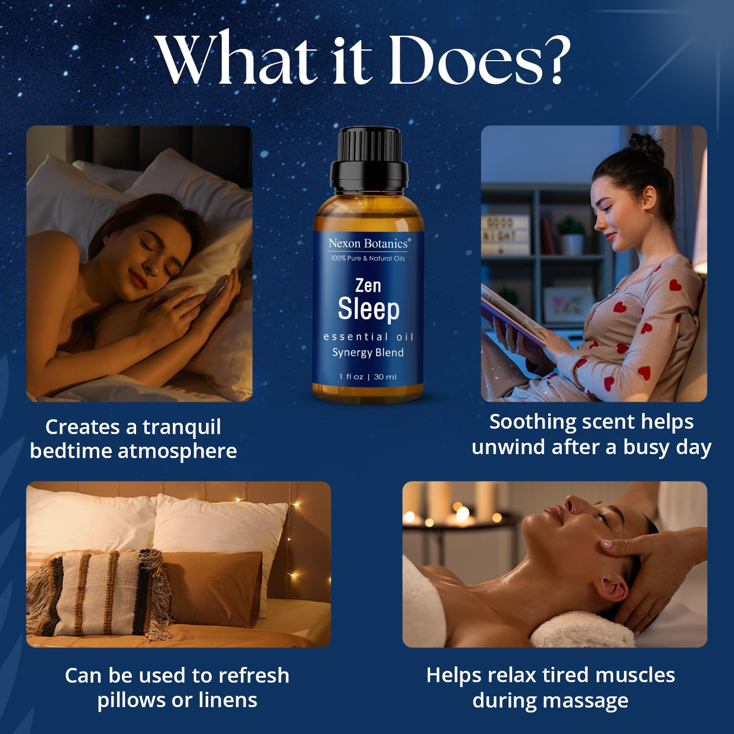 Nexon Botanics Zen Sleep — Arômes lavande et romarin pour le sommeil.