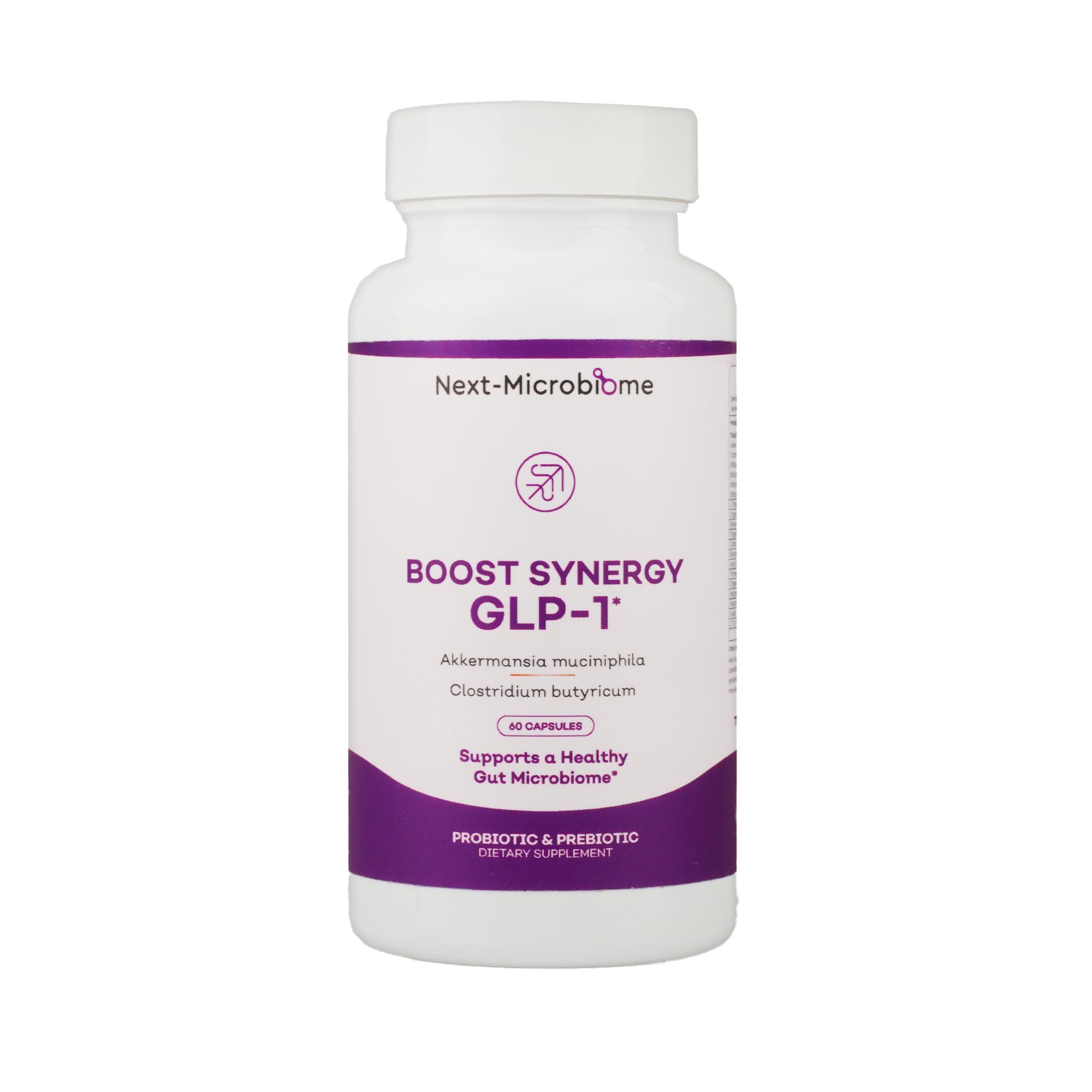 Bouteille NEXT-MICROBIOME Boost Synergy avec capsules destinées au soutien digestif.