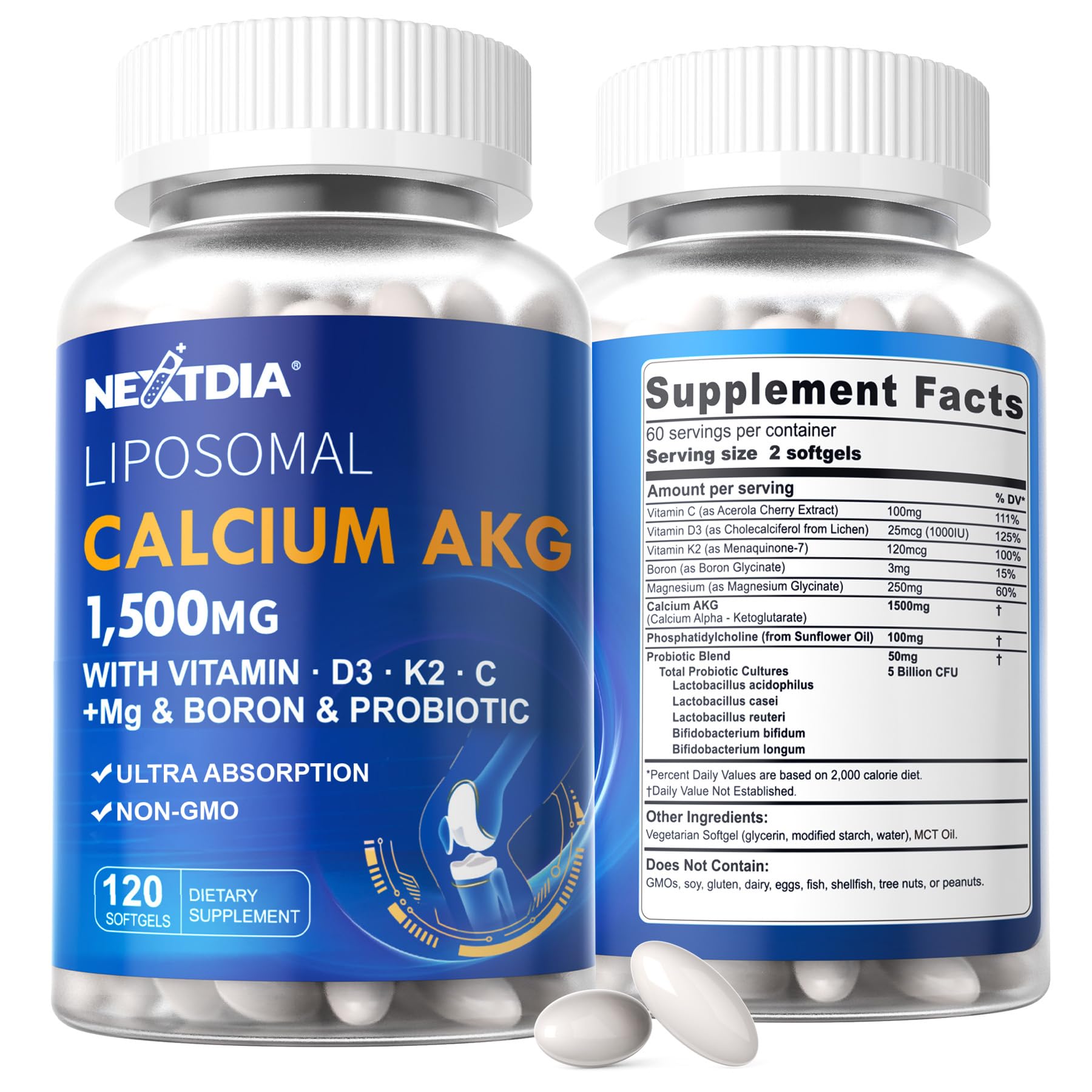 Nextdia Calcium AKG – bouteille visible, soutien des os et énergie quotidienne.