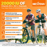 Nextdia D3K2, MK-4 et MK-7, absorption rapide et durable.