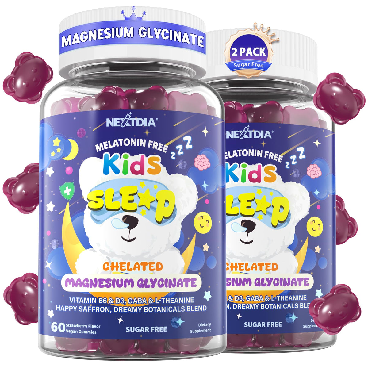 Nextdia: bouteille de bonbons gélifiés sommeil enfants, rituel apaisant au coucher.