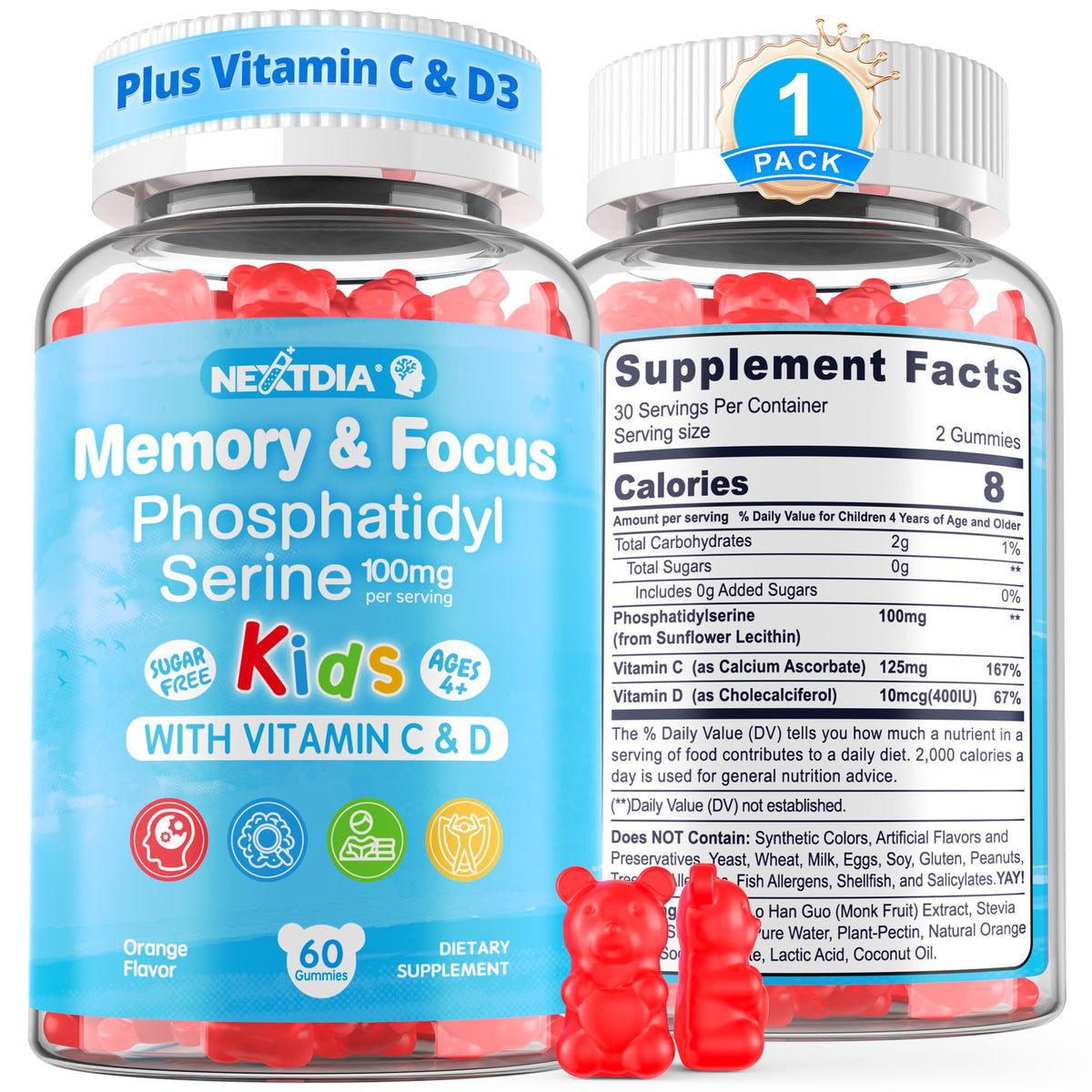 Nextdia Gomme PS Enfants en bouteille favorisant l'attention et concentration