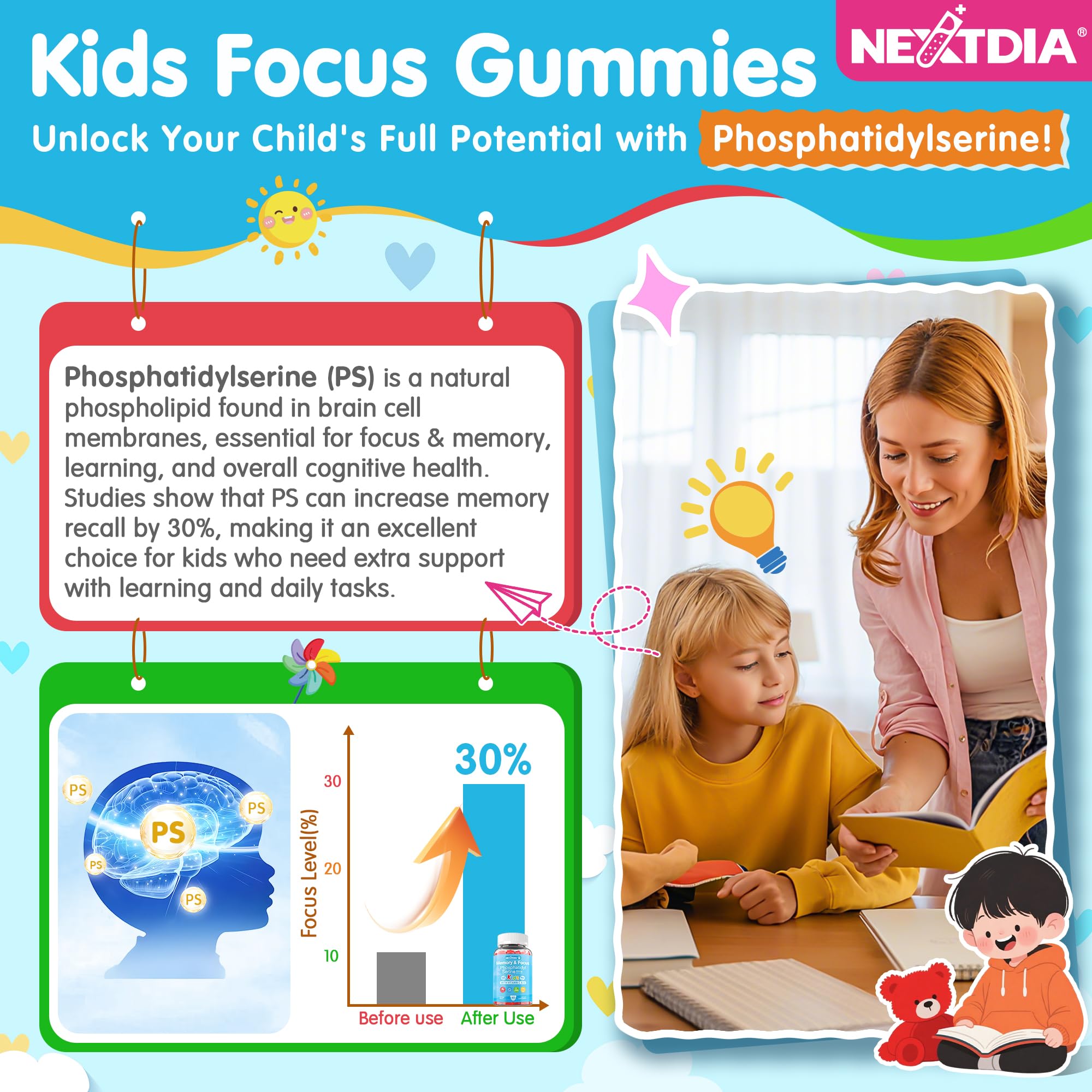 Nextdia Gomme PS Vitamine C et D3 – soutien nutritionnel pour la vitalité des enfants