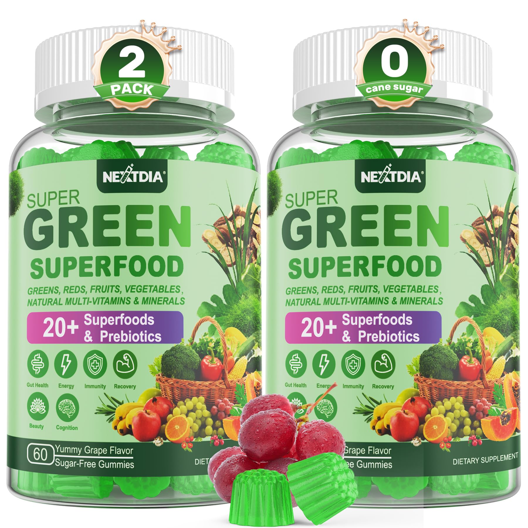 Nextdia Super Greens gommes dans la bouteille, énergie pratique au quotidien.