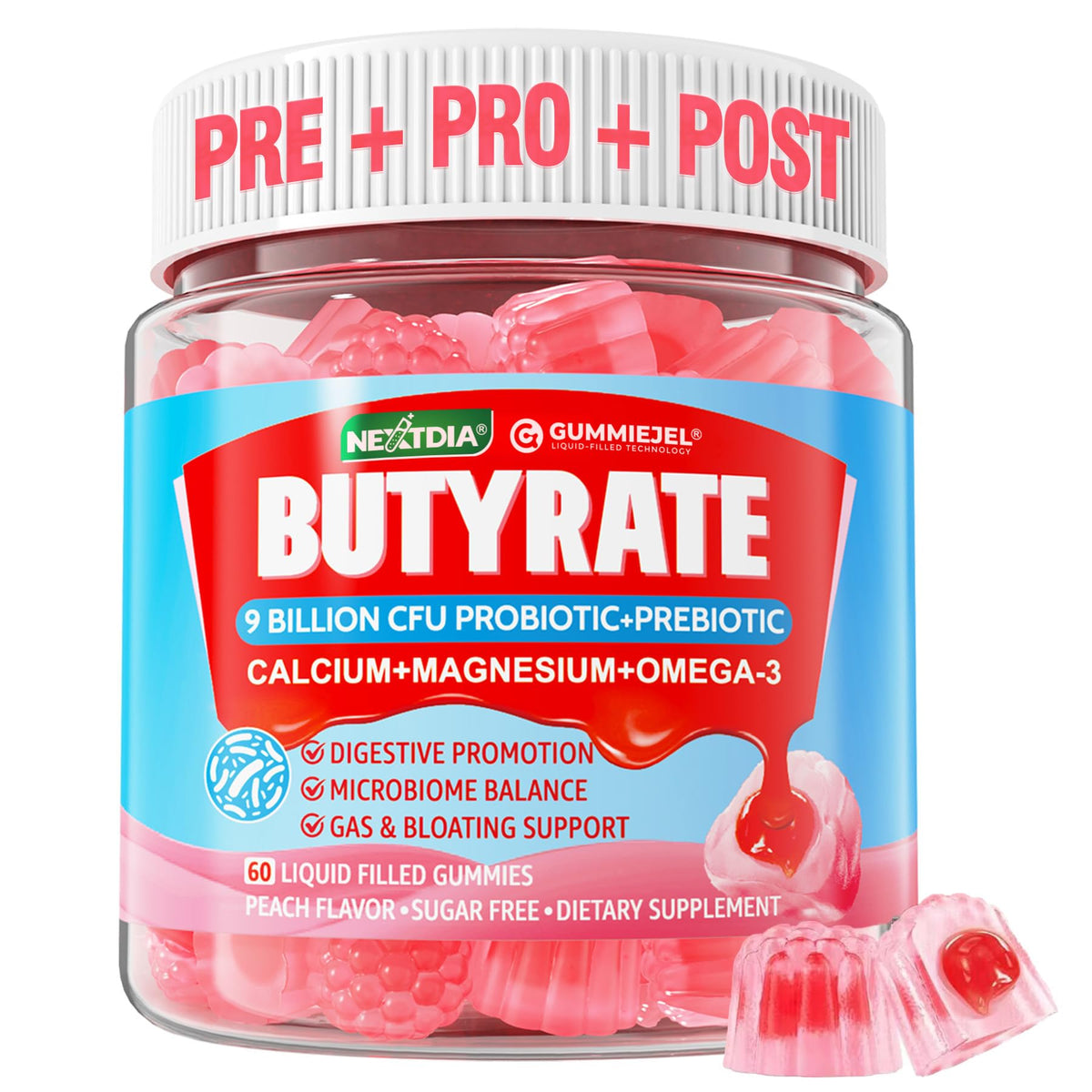 Nextdia gummies bouteille: format pratique pour une prise quotidienne sans sucre.