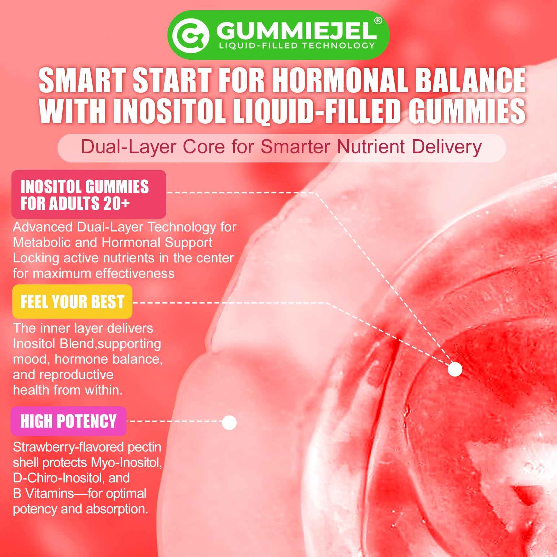 Gommes véganes Nextdia Inositol pour énergie et vitalité féminine.