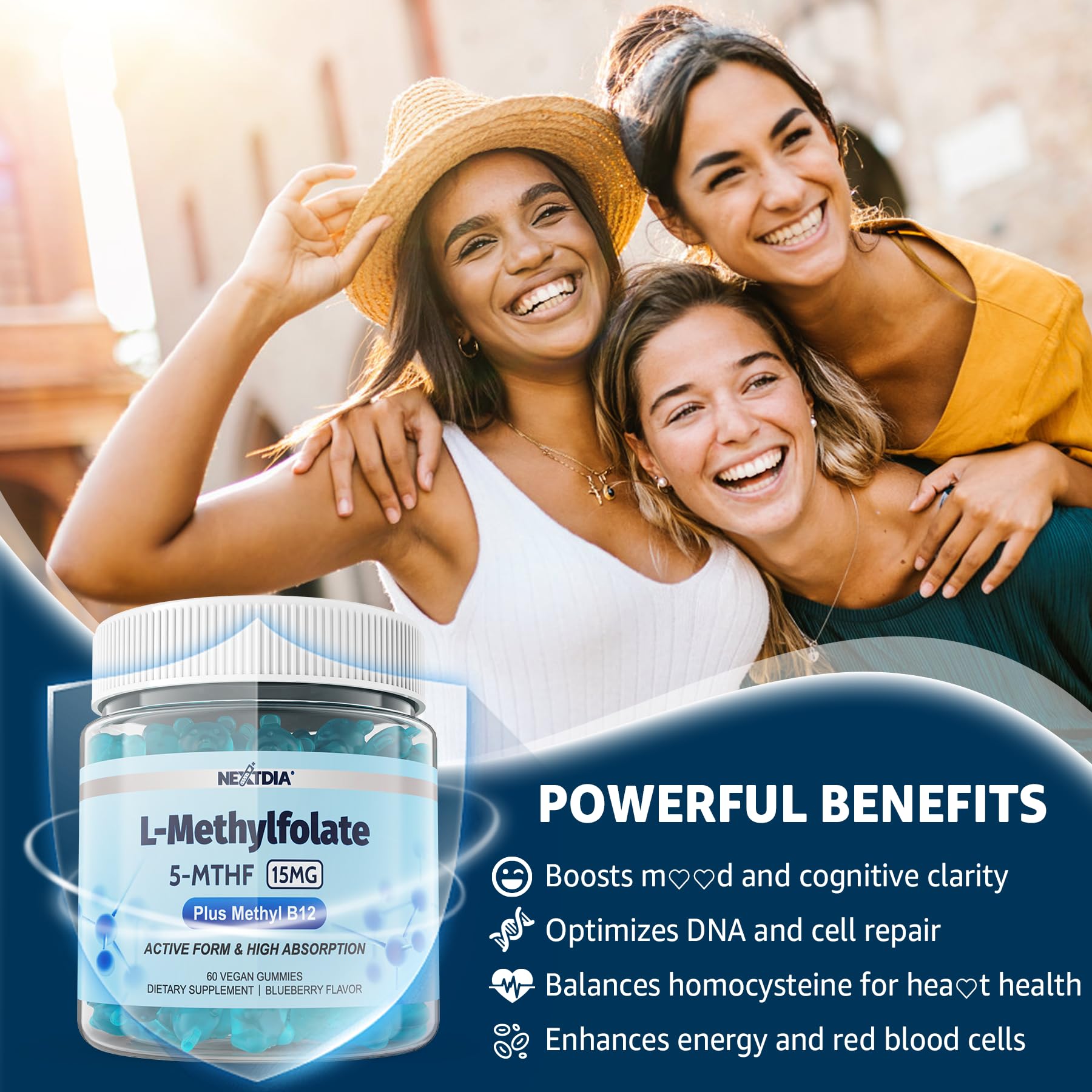 Nextdia L-MethylFolate gommes, texture douce et expérience de dégustation agréable.