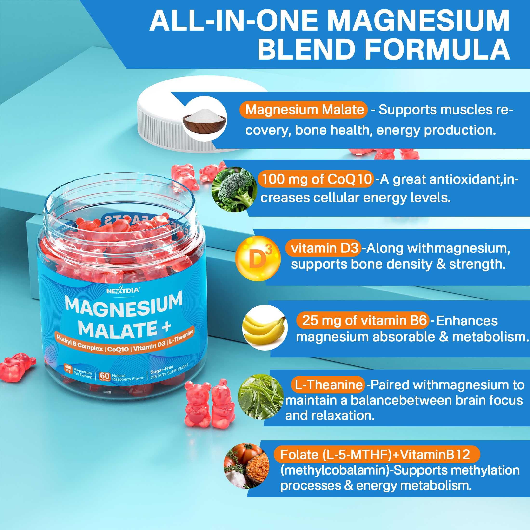 Gummies Nextdia avec Methylfolate et Methyl B12 pour une approche nutritionnelle complète.