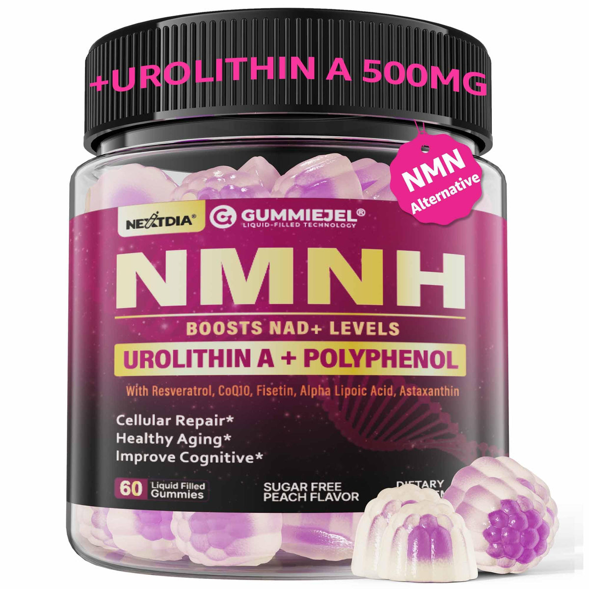 Nextdia NMNH Gummies, bouteille prête à soutenir l'énergie durable.