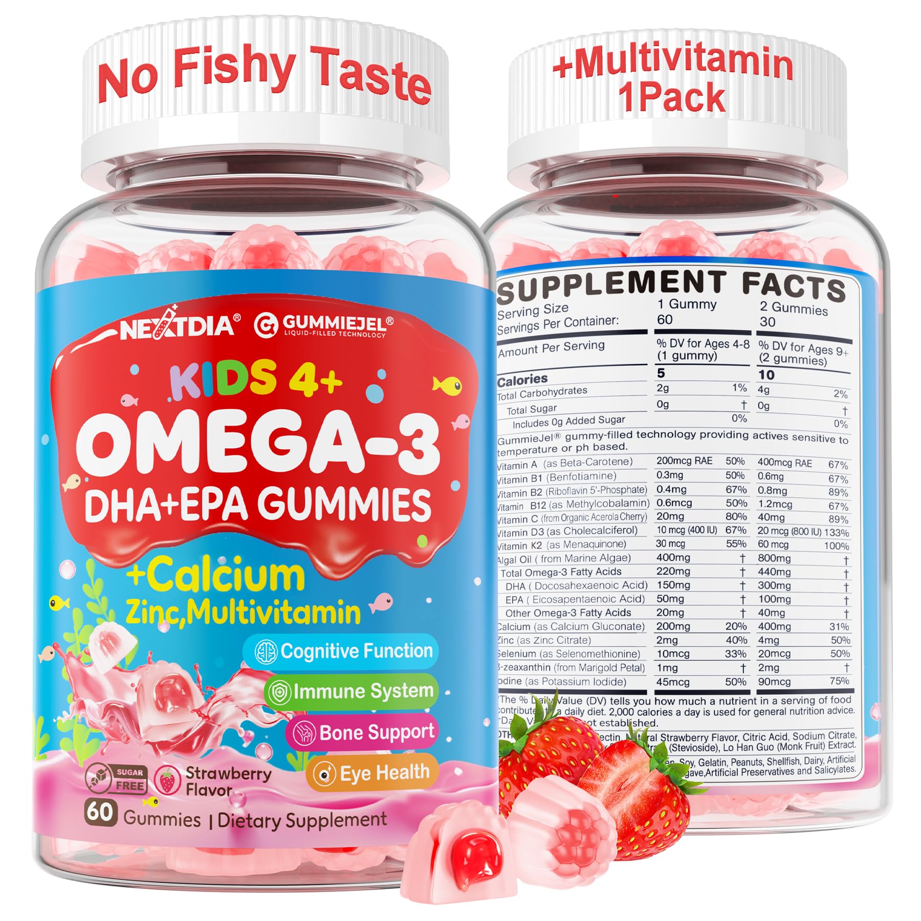 Nextdia Oméga 3 gommes emballage coloré, favorisant nutrition quotidienne