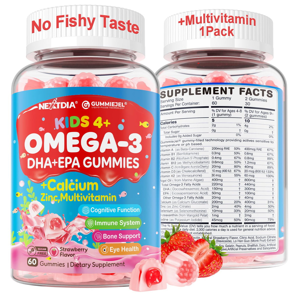 Nextdia Oméga 3 gommes emballage coloré, favorisant nutrition quotidienne