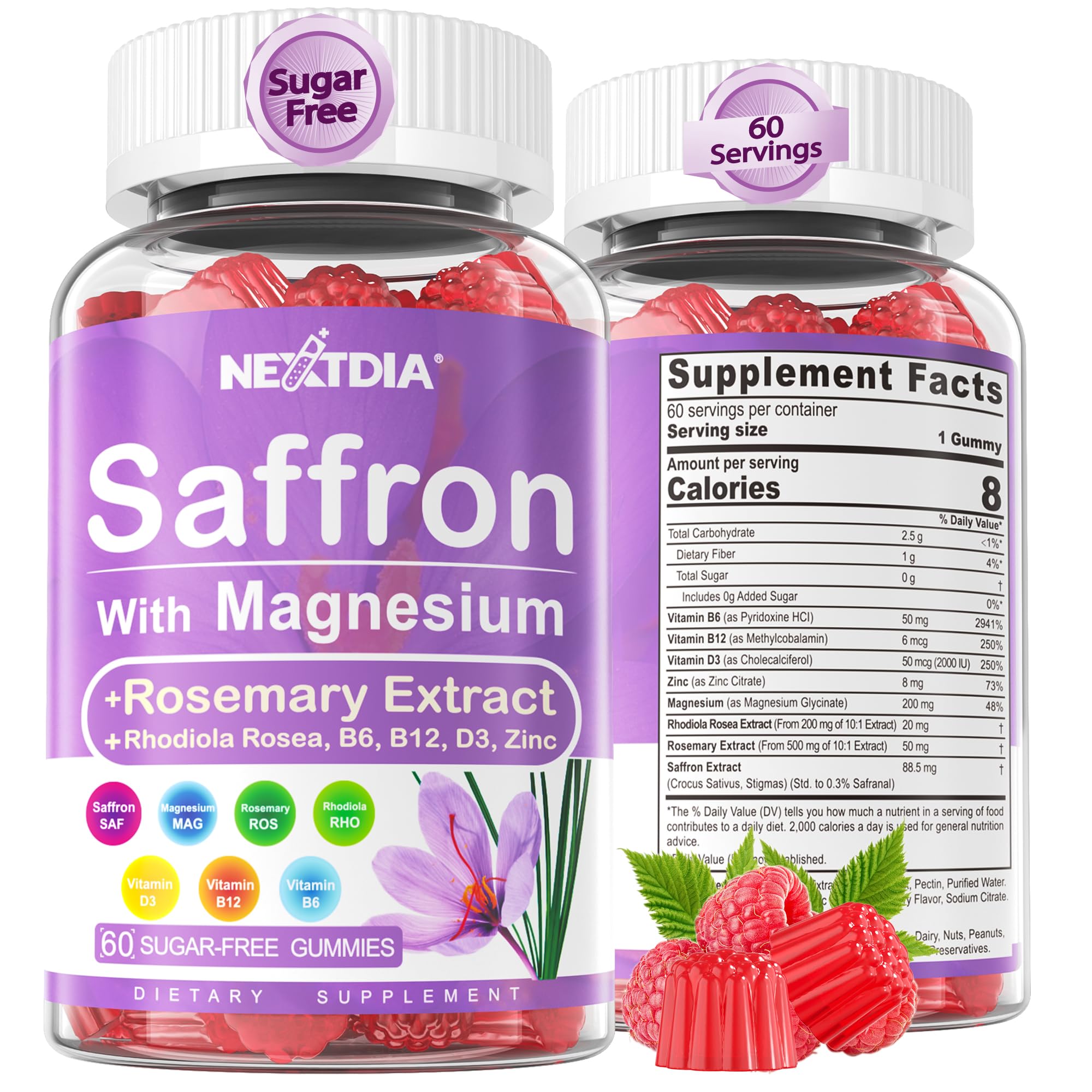 Nextdia safran bonbons gelifiés en bouteille pour un soutien potentiel à la concentration