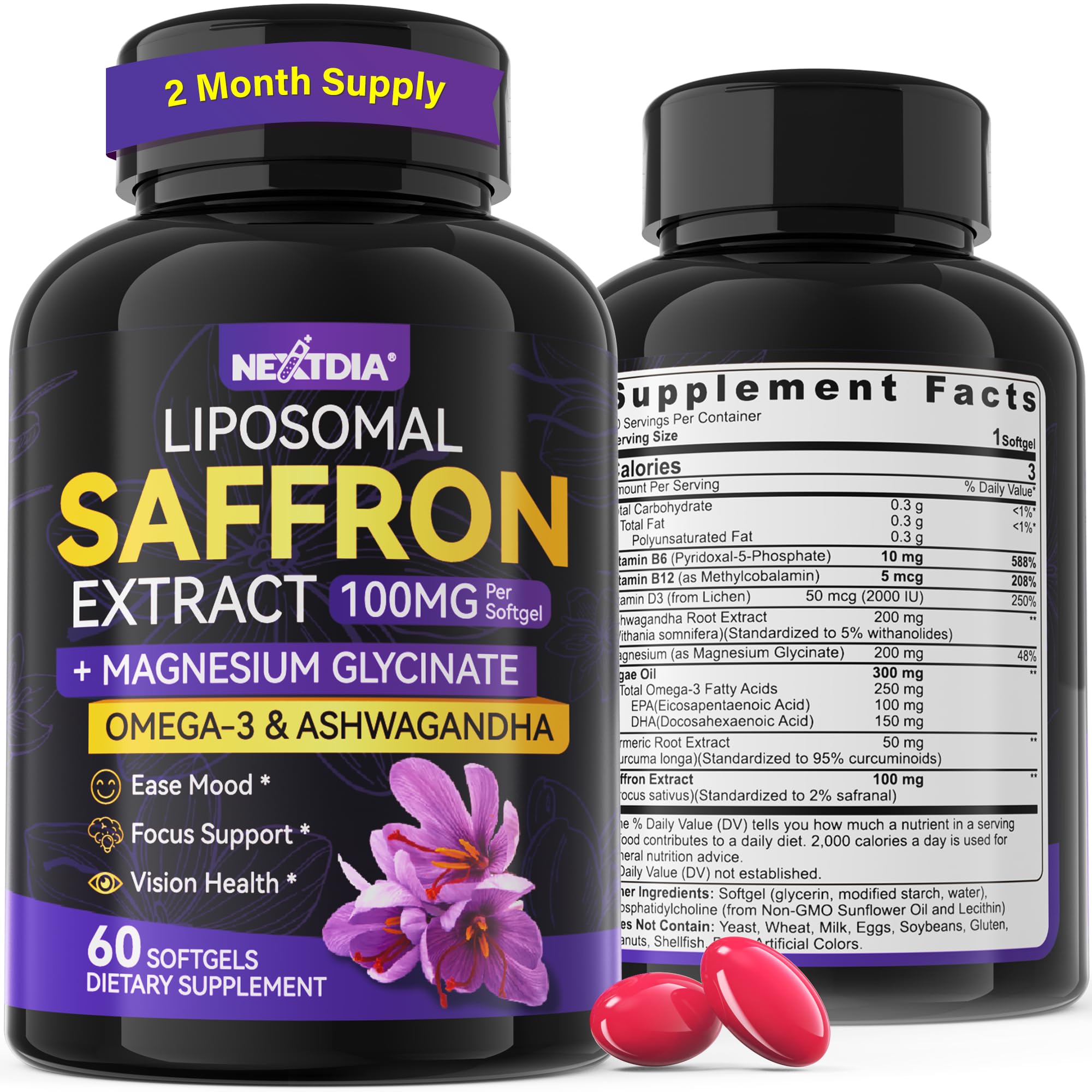 Nextdia Safran liposomal capsule : absorption rapide et soutien de l'humeur.