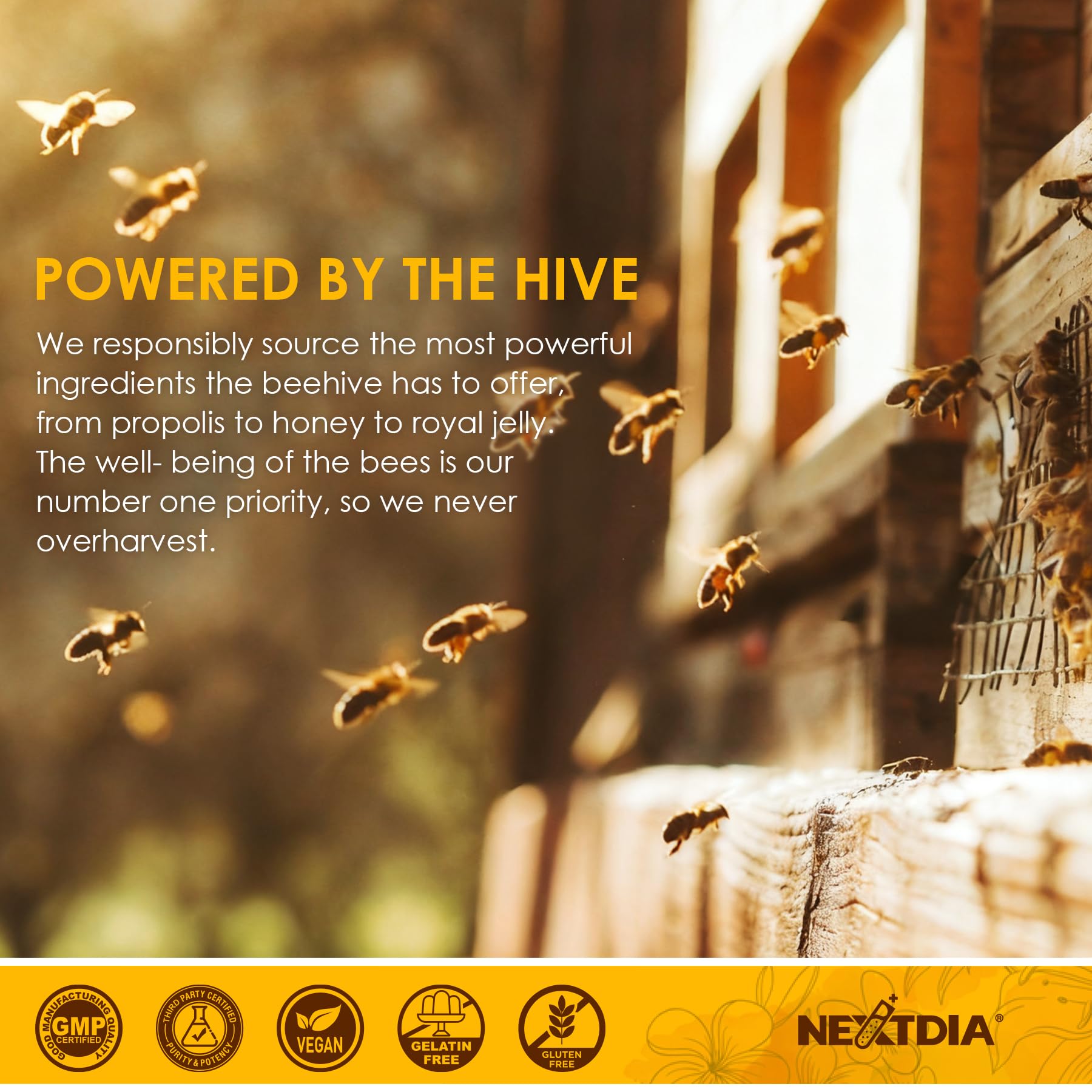 Nextdia soin peau pollen abeille gelée royale pour éclat potentiel.