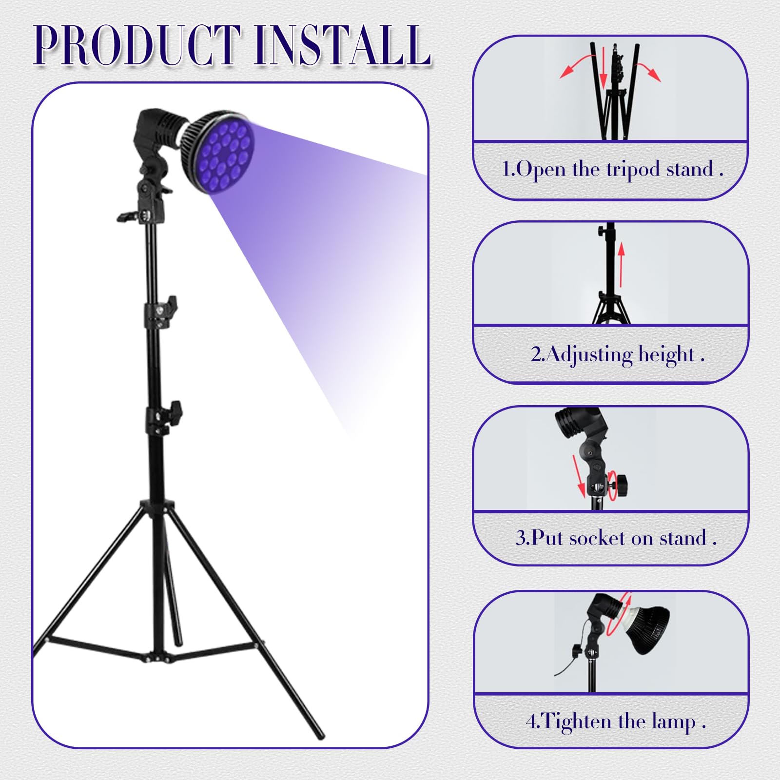 Lampe NFBMRSNC, hauteur ajustable 38–79 pouces, configuration flexible.