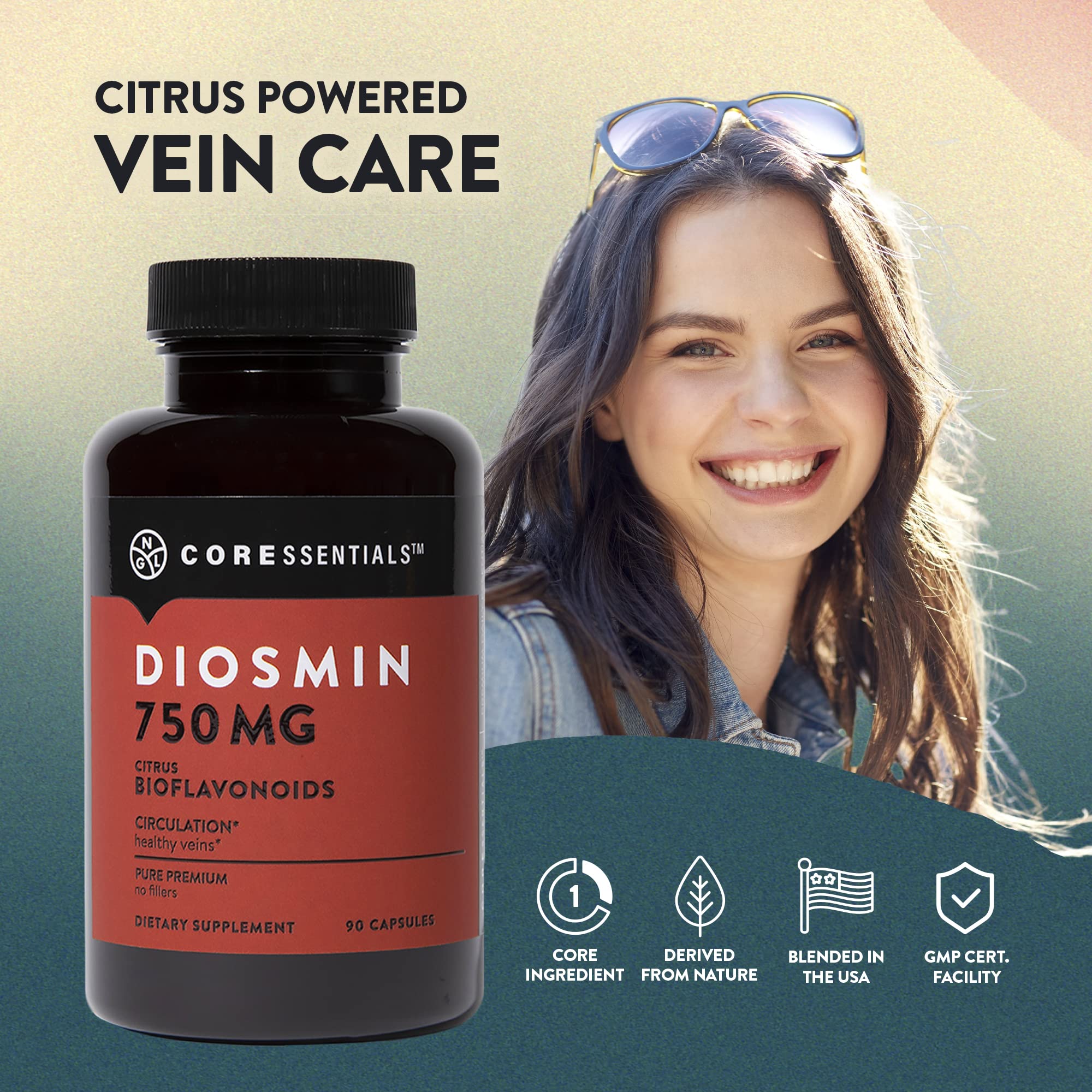 NGL Pure Diosmin 750 mg, boîte 90 capsules pour un usage mensuel.