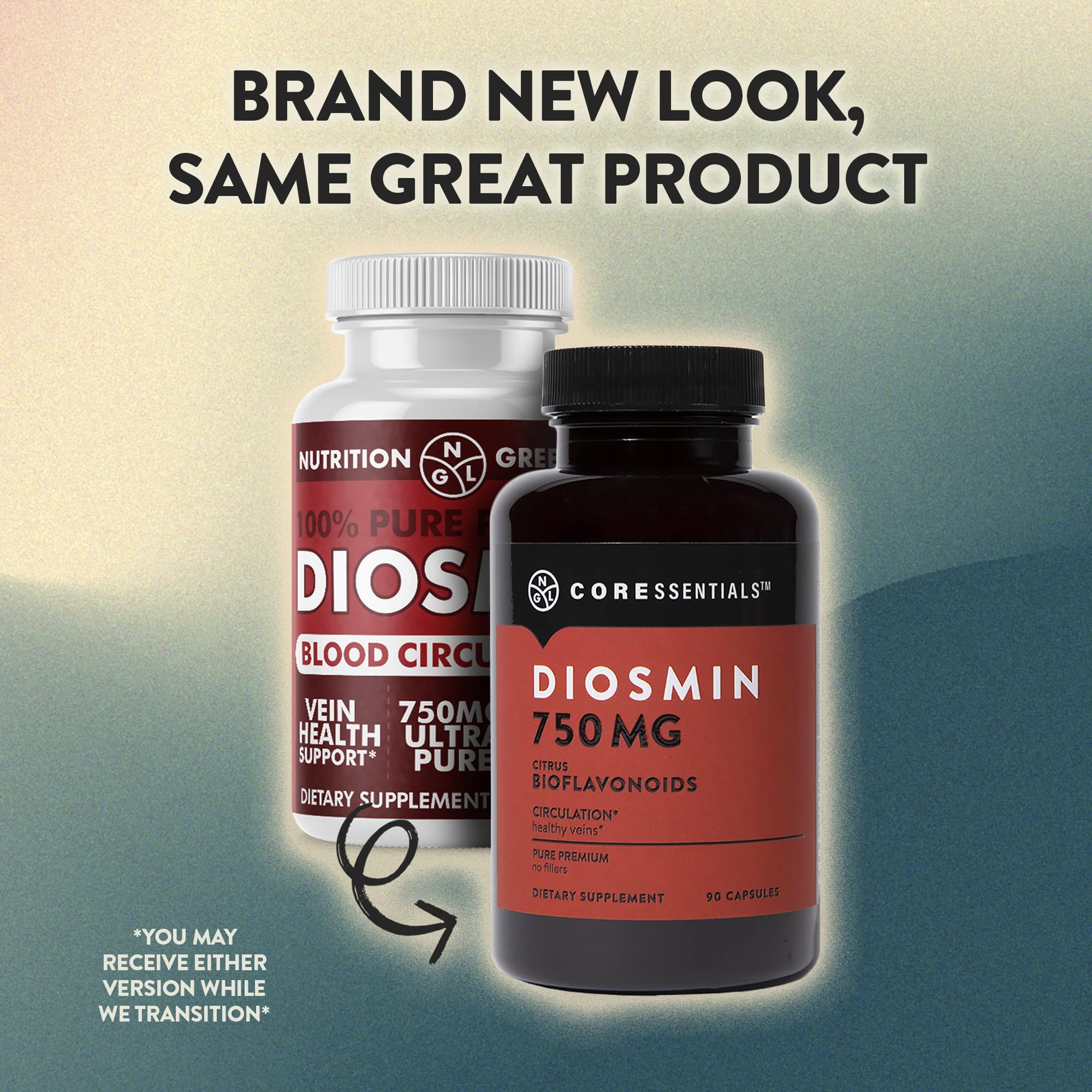 NGL Pure Diosmin 750 mg, etiquette montrant les flavonoïdes d'agrumes et les bénéfices.