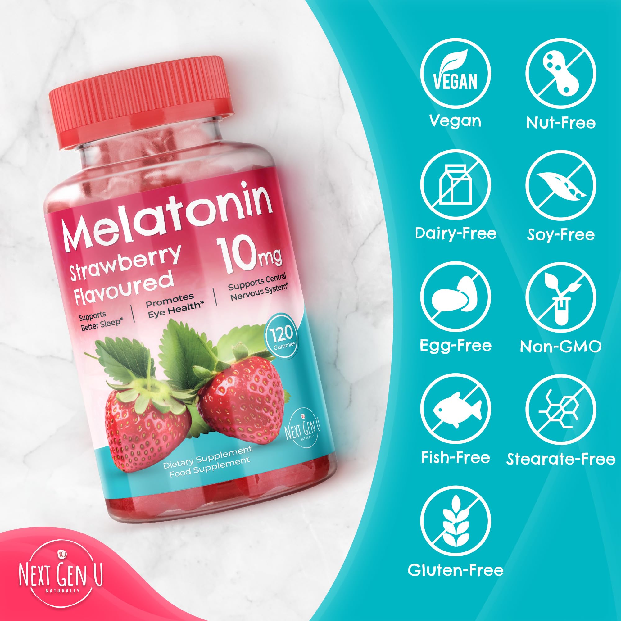 NGU Mélatonine Gummies - saveur fraise : plaisir gustatif et prise facile.