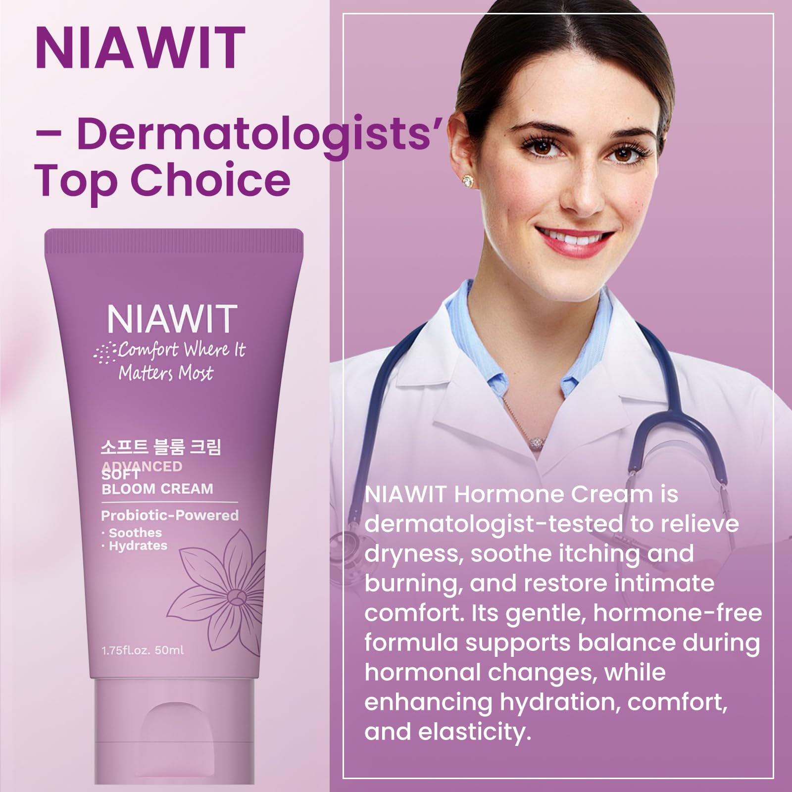 NIAWIT Estrogen Crème, formule propre, sans parfum ni parabènes.