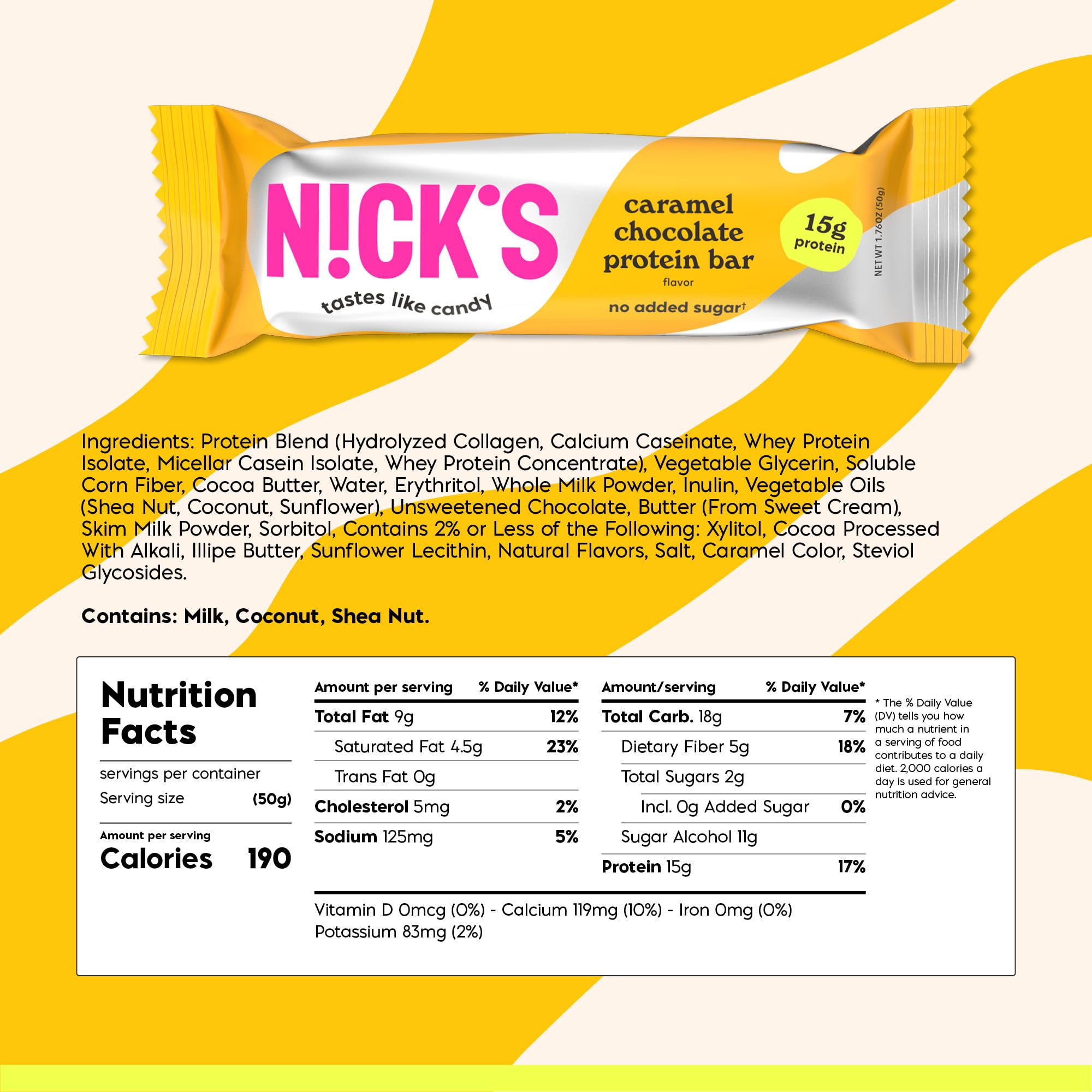 Nick’s Barres chocolat caramel emballage visible, snack céto pratique à emporter.