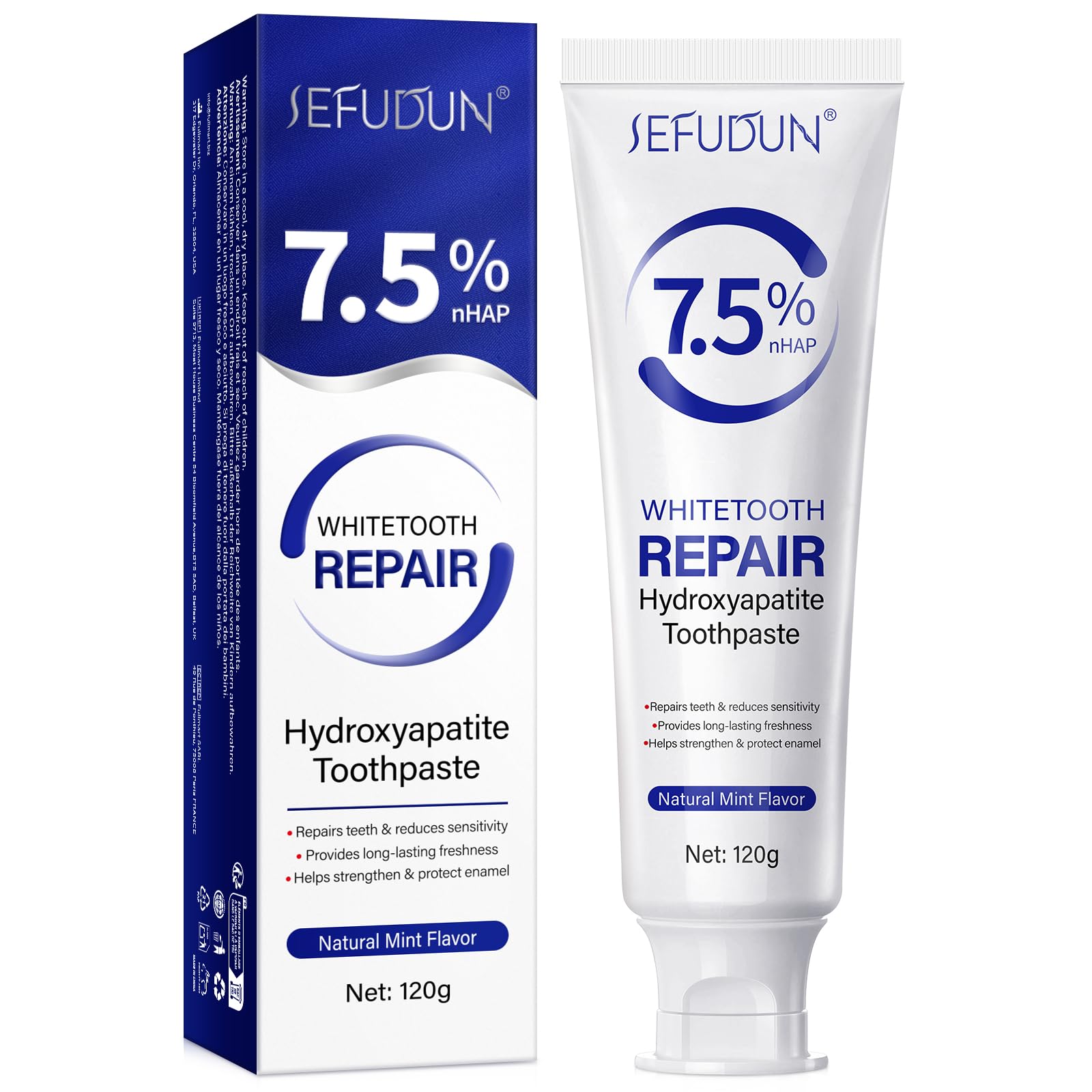 NIFEISHI dentifrice hydroxyapatite 7,5% en tube, soin quotidien efficace.