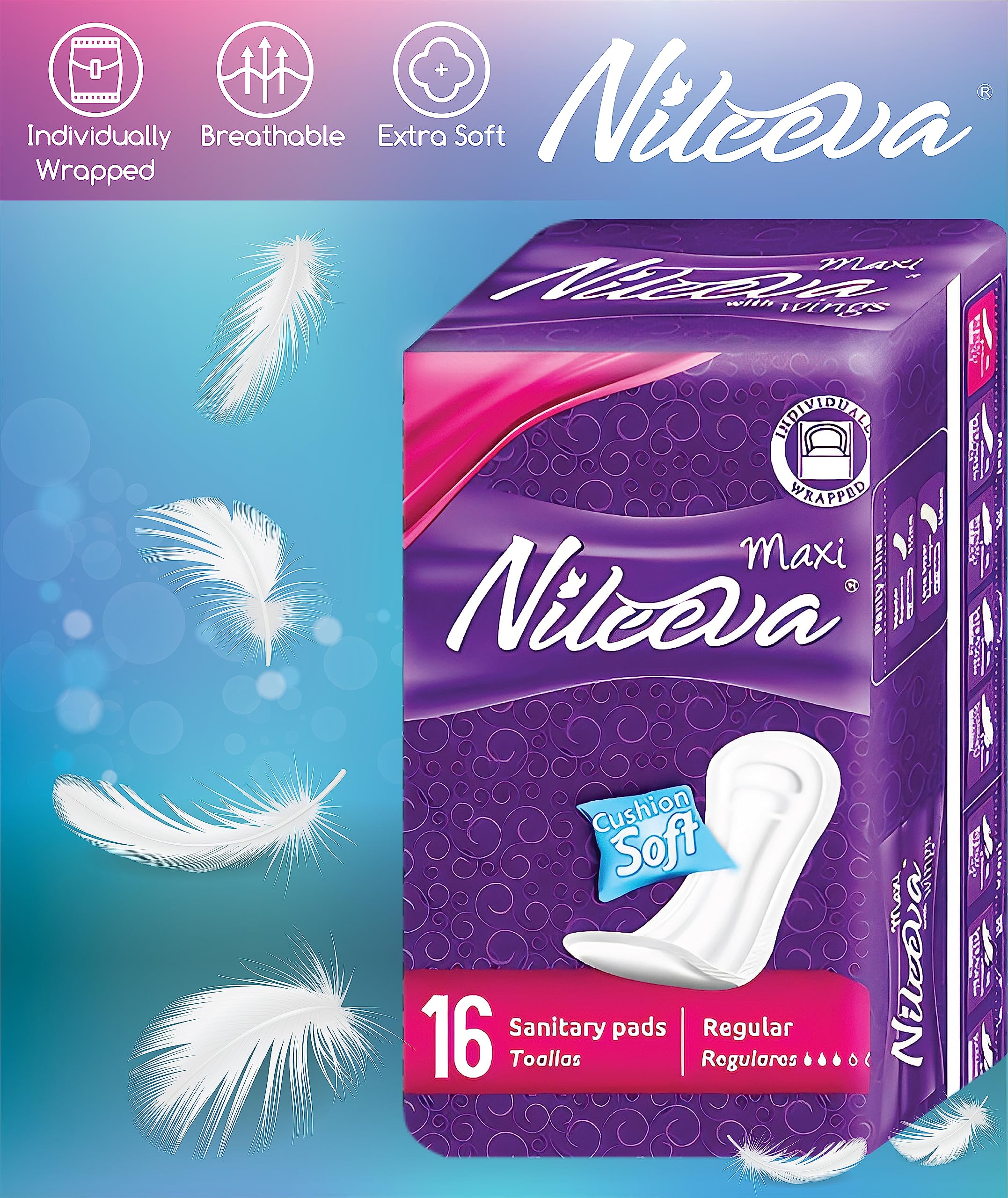 Nileeva Care Maxi cœur anti-fuite et absorption supérieure pour plus de sécheresse.