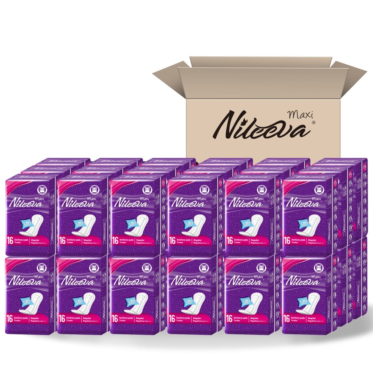 Nileeva Care Maxi serviette avec aile, emballage individuel, pratique en déplacement.