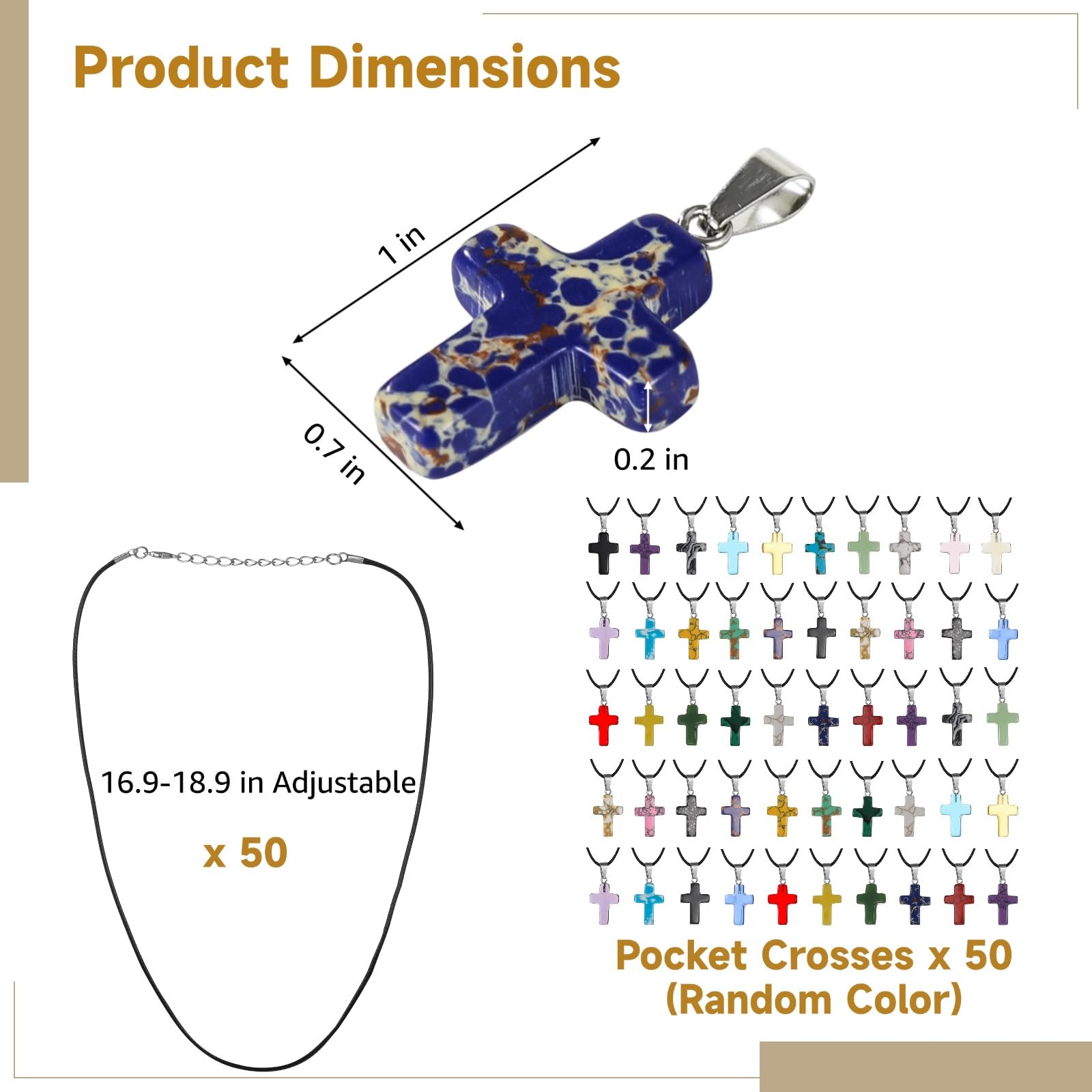 Croix en pierre polie NIMBLOOM, couleurs riches, idéal pour créer ensembles personnalisés.