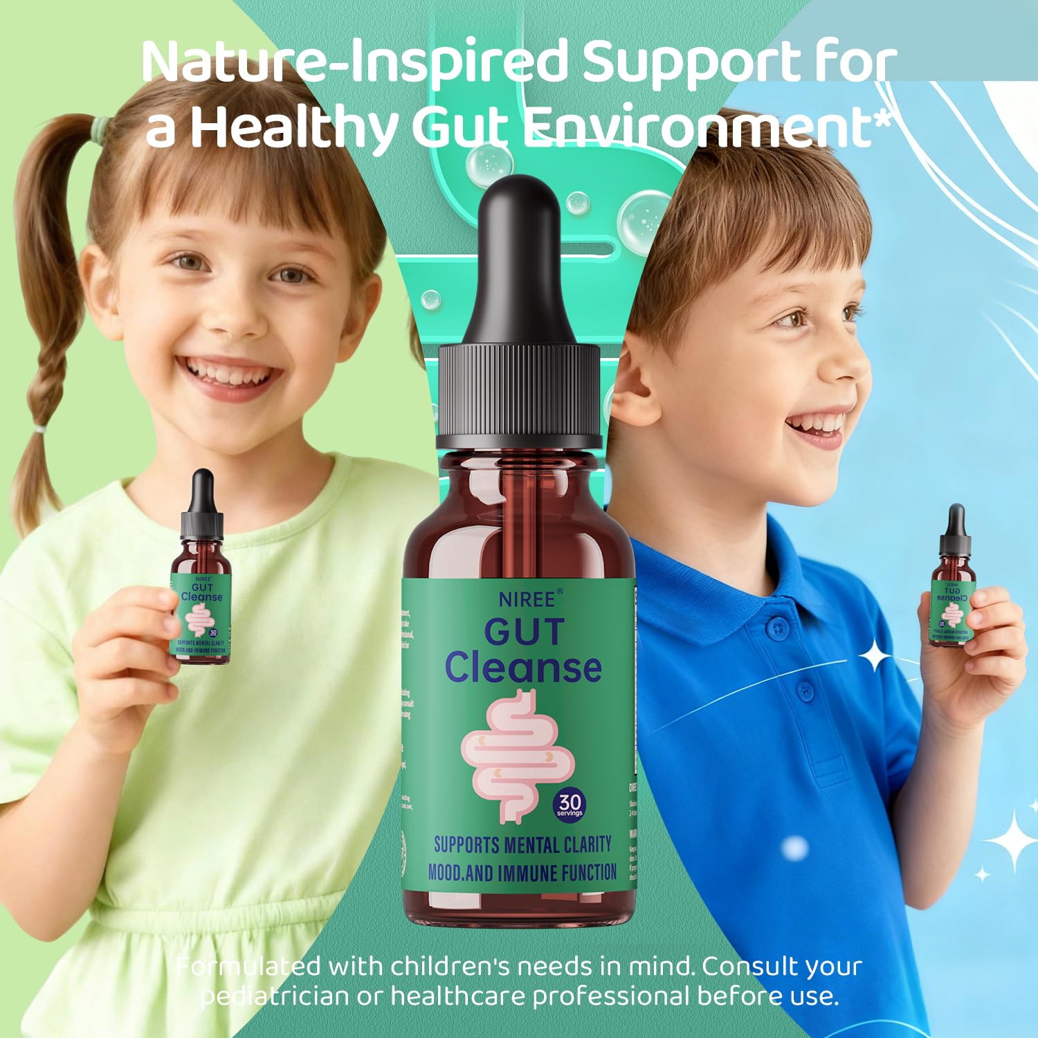 Ingrédients naturels de Niree Gut Cleanse Drops sans gluten ni sucre ajouté