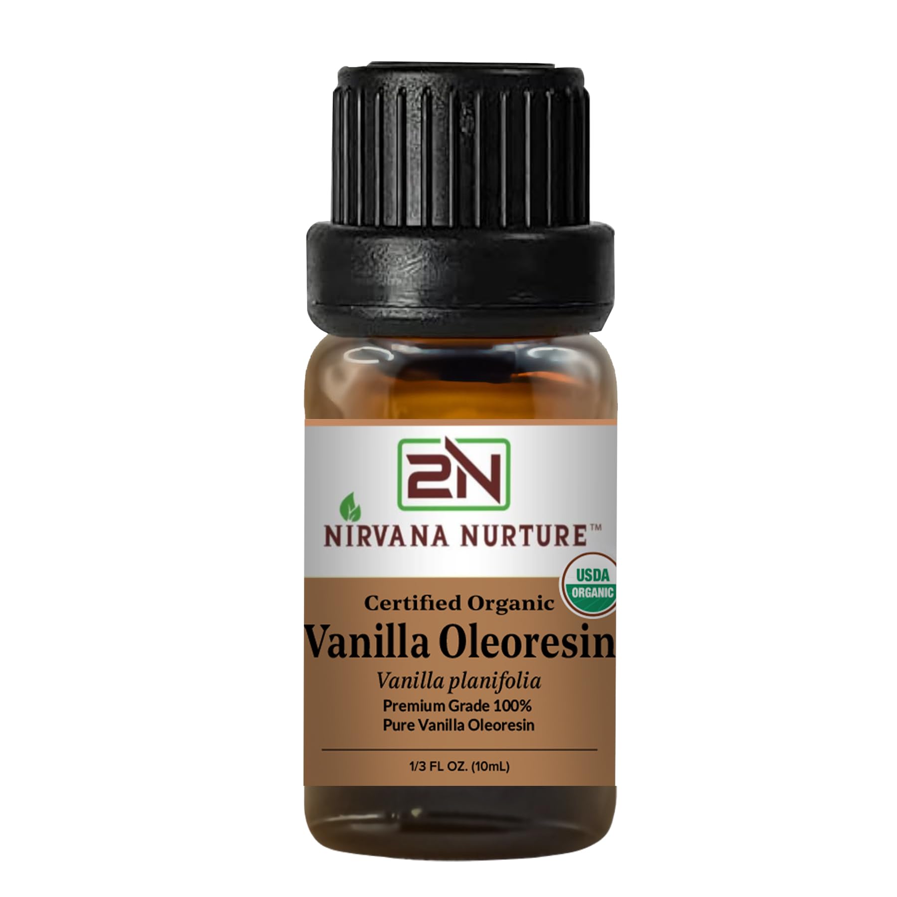 Nirvana Nurture Vanille Oleoresin, flacon ambré et goutte, parfum chaleureux pour diffusion