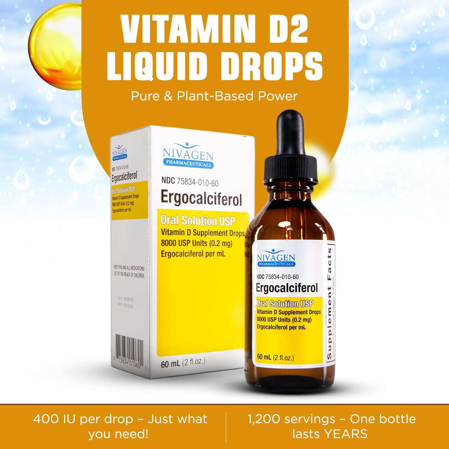 Nivagen vitamine D2 gouttes quotidiennes, absorption rapide sans arrière-goût.